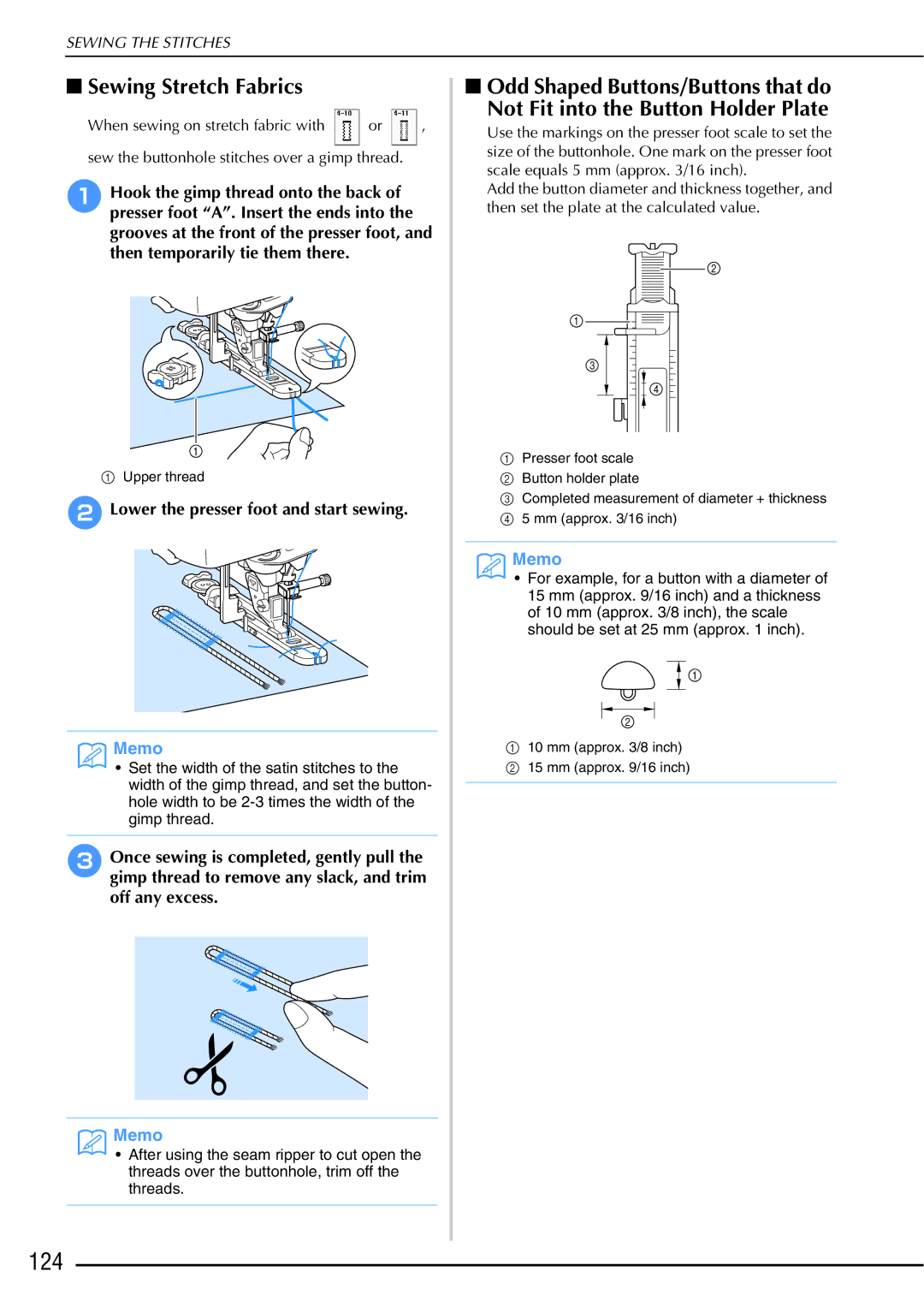 Brother 882-W01, 882-W02 operation manual 124, Sewing Stretch Fabrics, Lower the presser foot and start sewing 