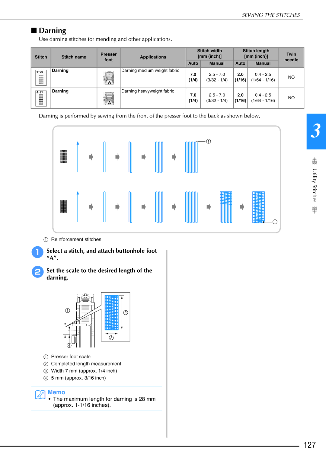 Brother 882-W02, 882-W01 operation manual 127, Darning 