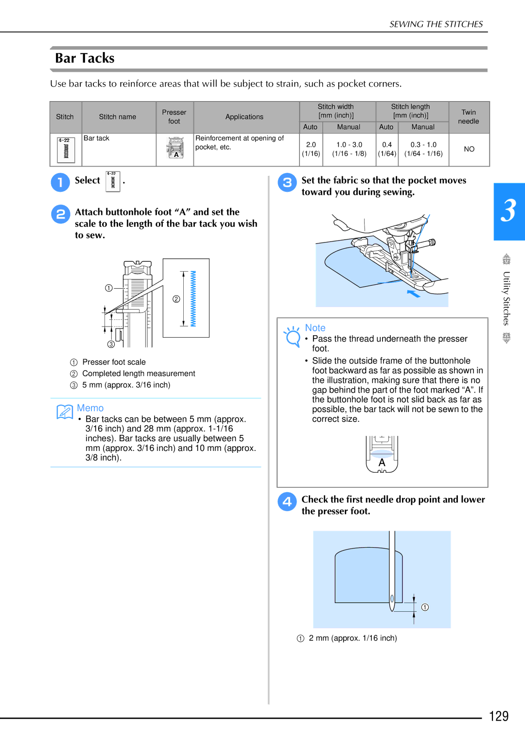 Brother 882-W02, 882-W01 operation manual Bar Tacks, 129 