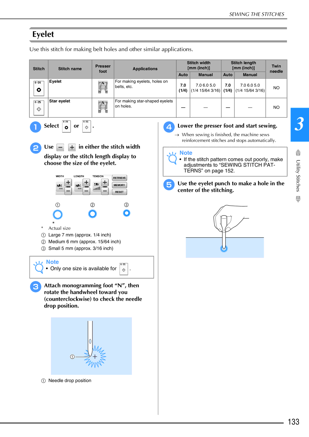 Brother 882-W02, 882-W01 operation manual Eyelet, 133 