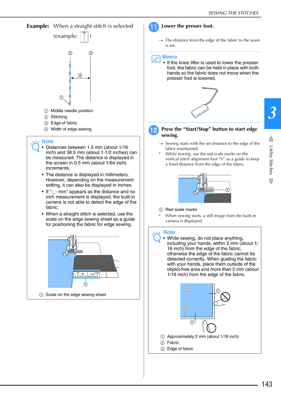 Brother 882-W02, 882-W01 operation manual 143, Example When a straight stitch is selected 