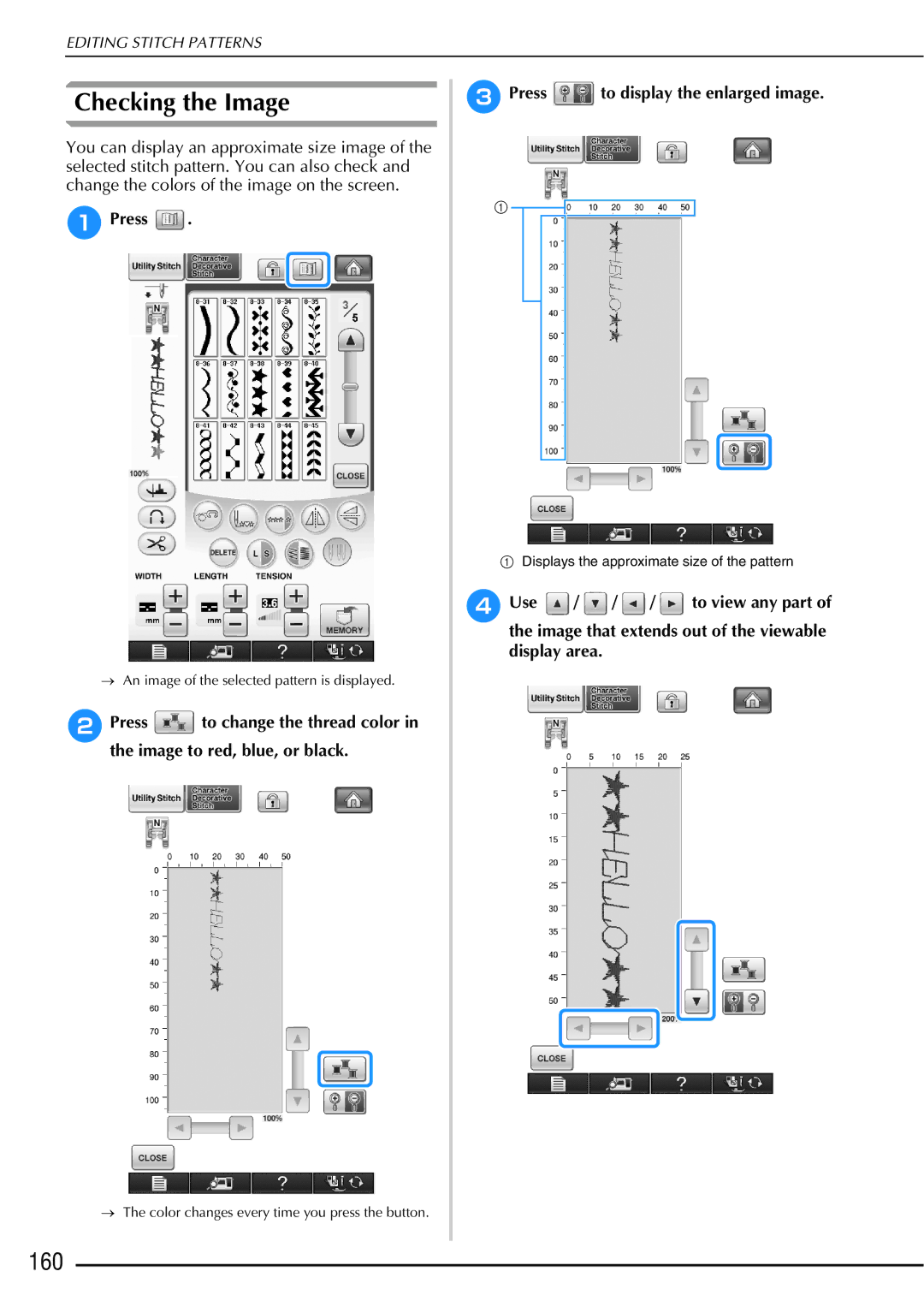 Brother 882-W01, 882-W02 operation manual Checking the Image, 160, Press to display the enlarged image 