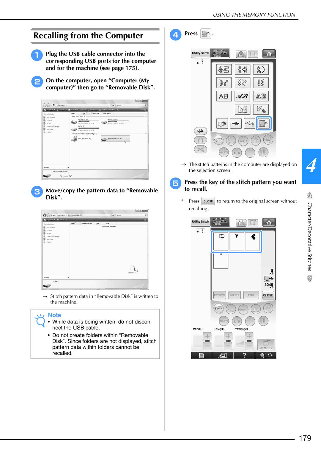 Brother 882-W02, 882-W01 operation manual Recalling from the Computer, 179 