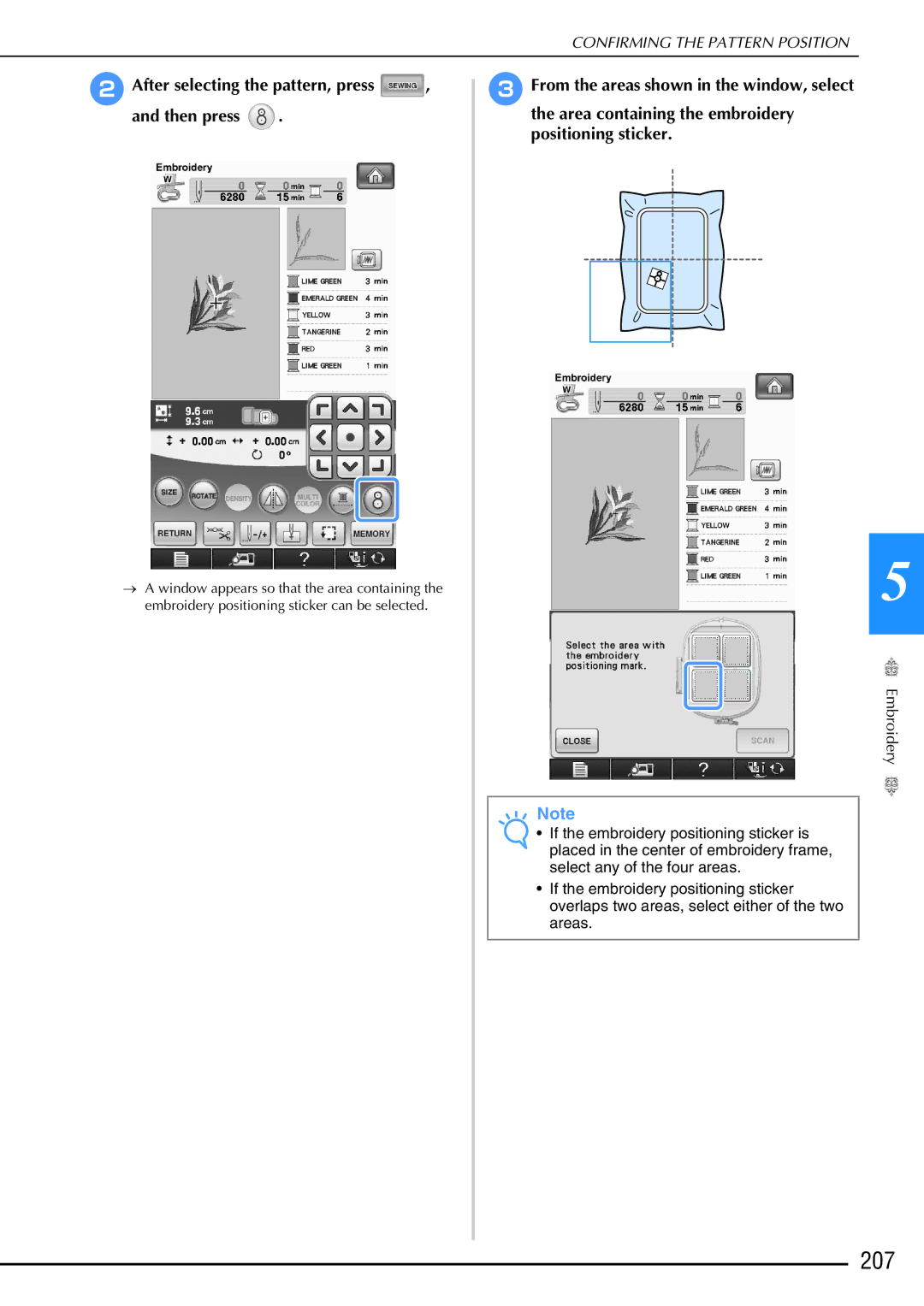 Brother 882-W02, 882-W01 operation manual 207, After selecting the pattern, press Then press 