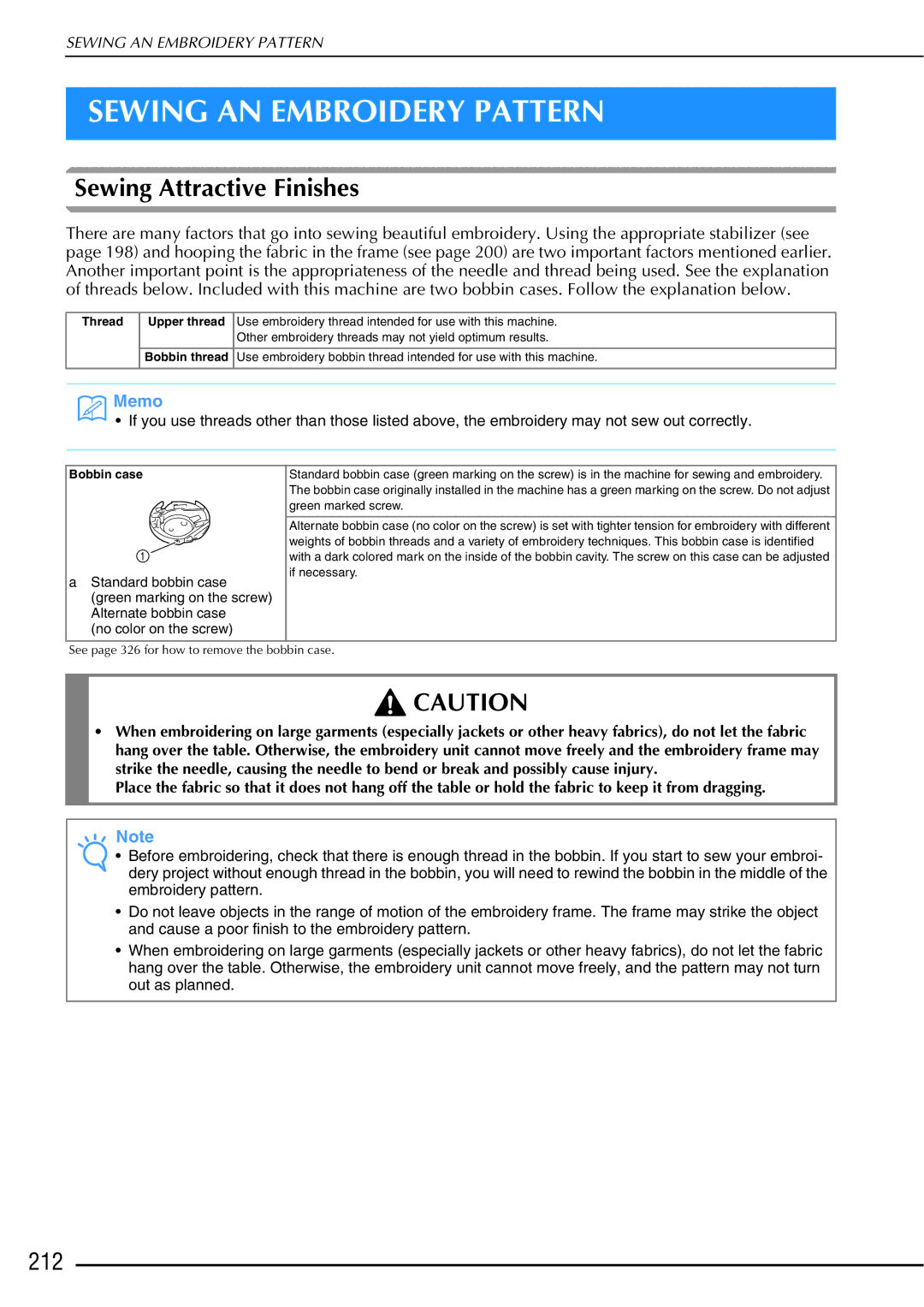 Brother 882-W01, 882-W02 operation manual Sewing AN Embroidery Pattern, 212 