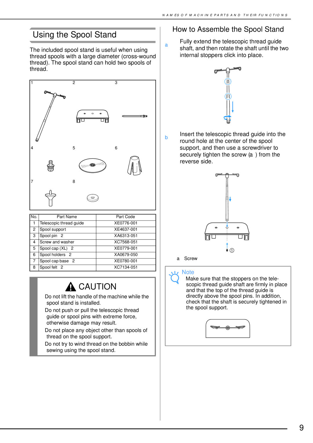 Brother 882-W02, 882-W01 operation manual Using the Spool Stand, How to Assemble the Spool Stand 