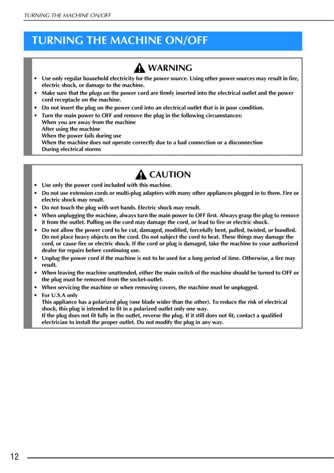 Brother 882-W01, 882-W02 operation manual Turning the Machine ON/OFF 