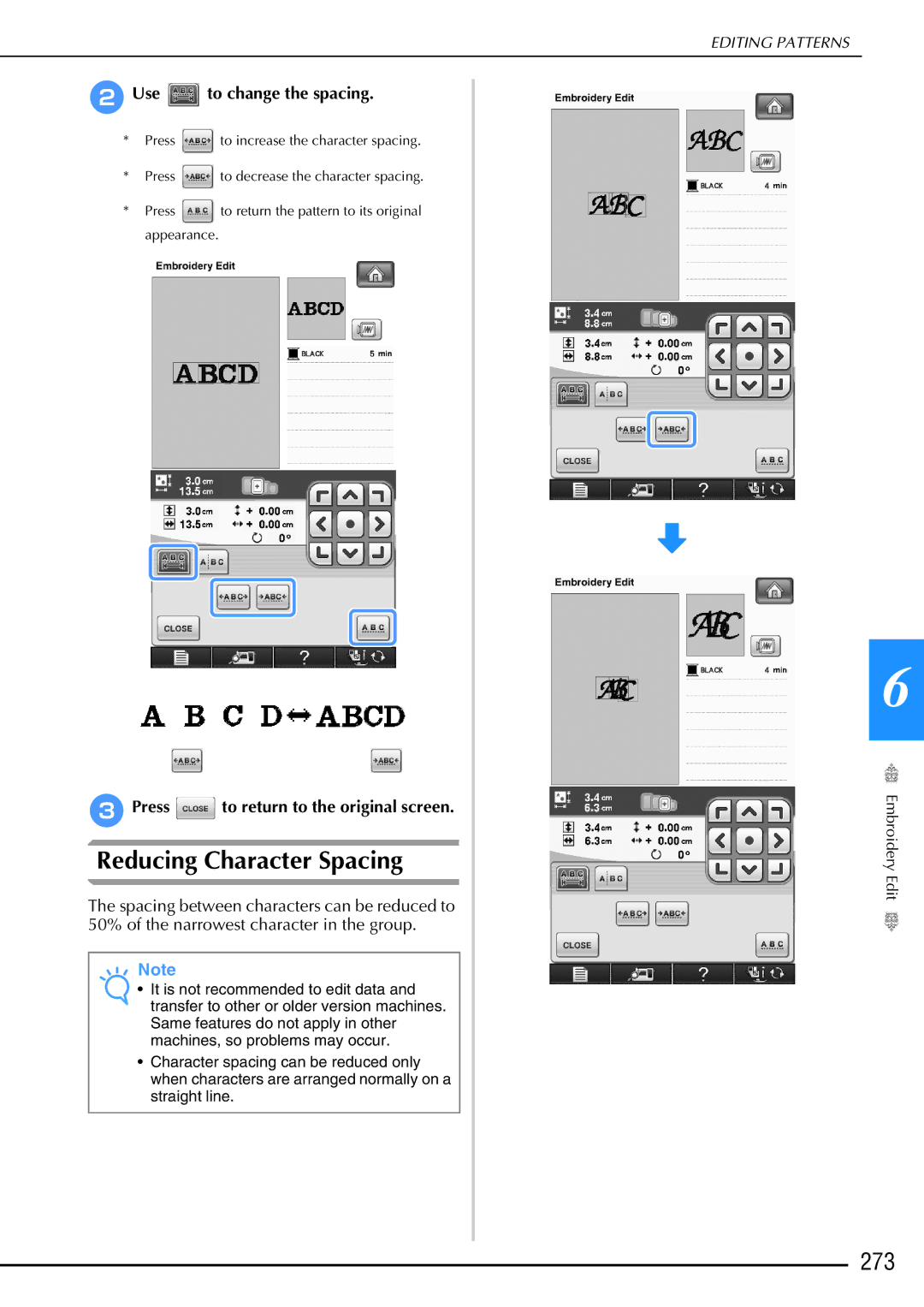 Brother 882-W02, 882-W01 operation manual Reducing Character Spacing, 273, BUse to change the spacing 