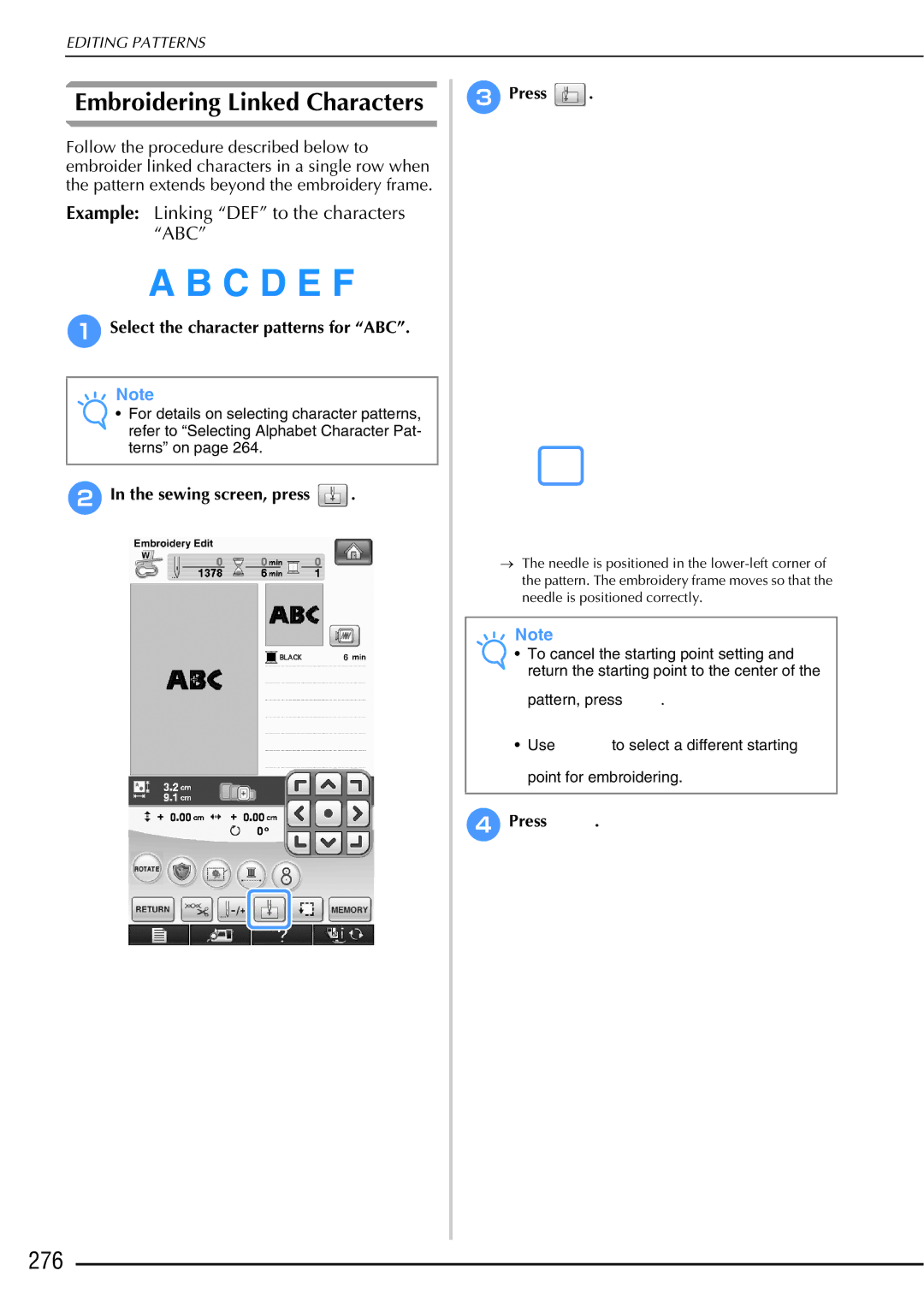 Brother 882-W01, 882-W02 operation manual 276, BIn the sewing screen, press Press 