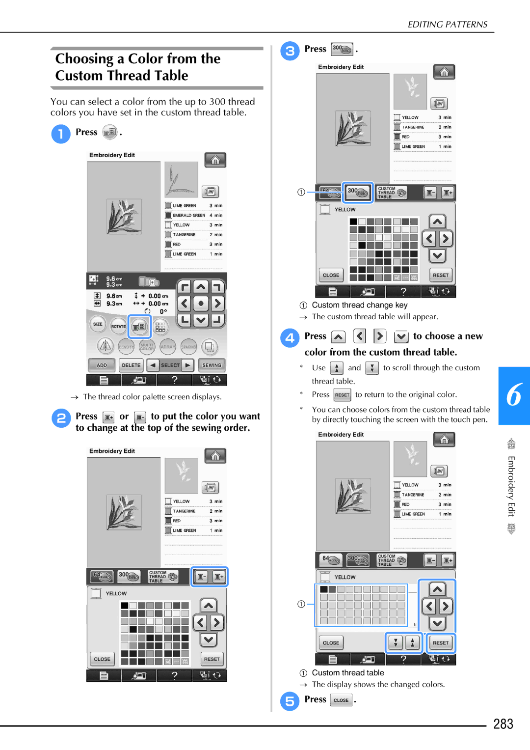 Brother 882-W02, 882-W01 operation manual 283, Color from the custom thread table 