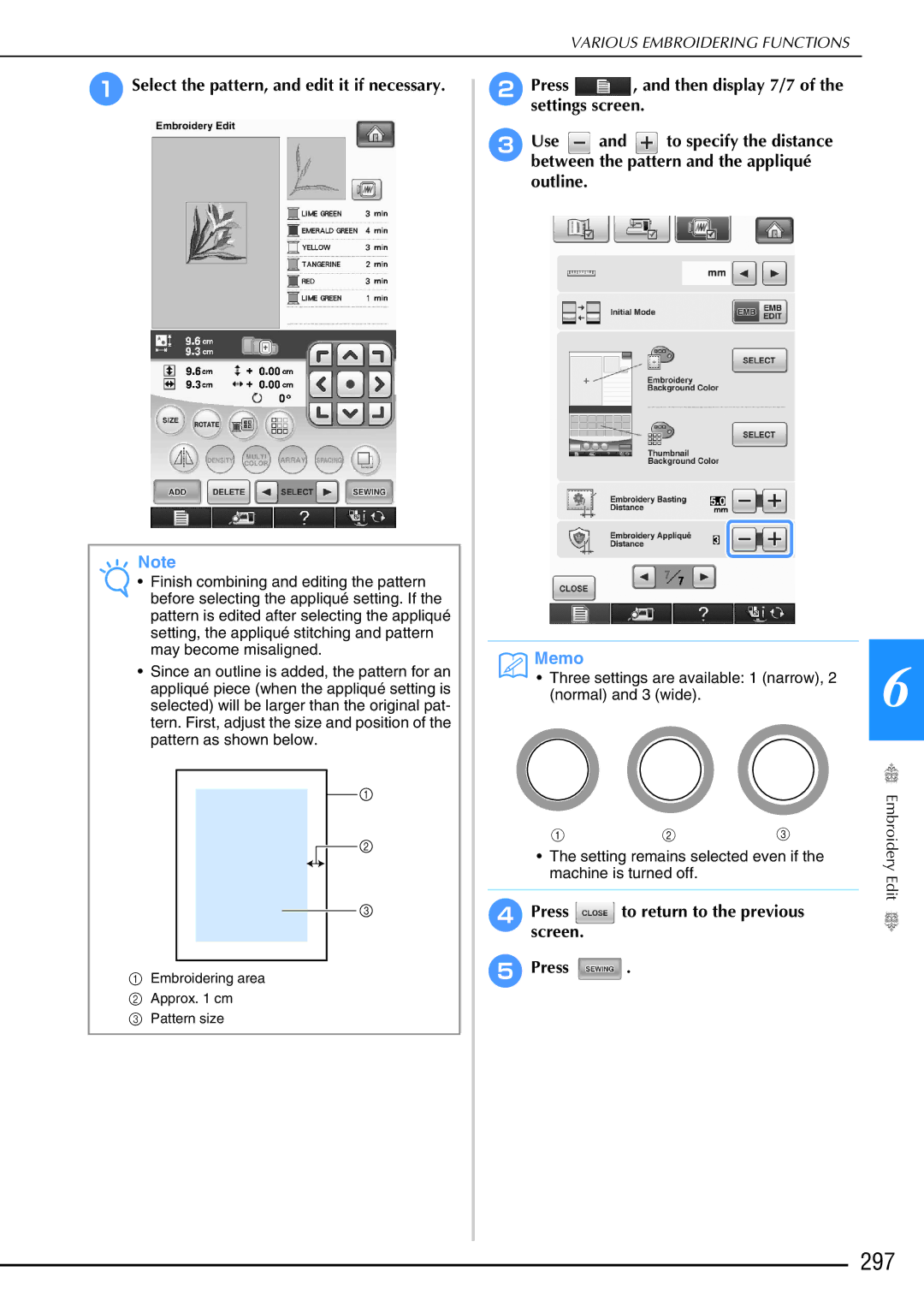 Brother 882-W02, 882-W01 operation manual 297, Select the pattern, and edit it if necessary, Screen EPress 