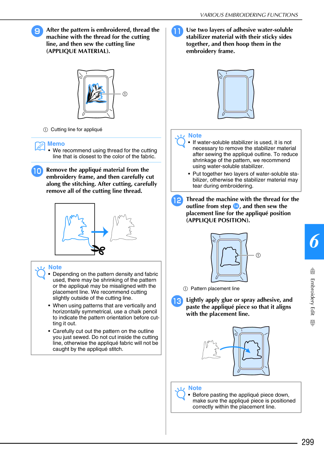 Brother 882-W02, 882-W01 operation manual 299, Applique Material 