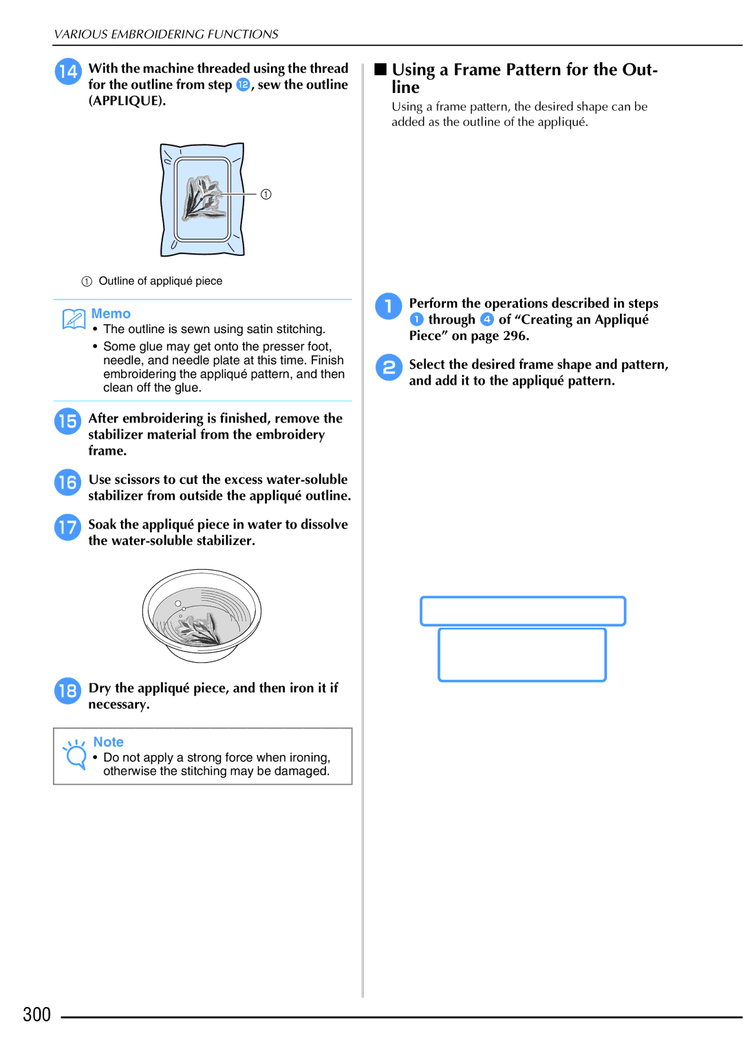 Brother 882-W01, 882-W02 operation manual 300, Using a Frame Pattern for the Out- line 