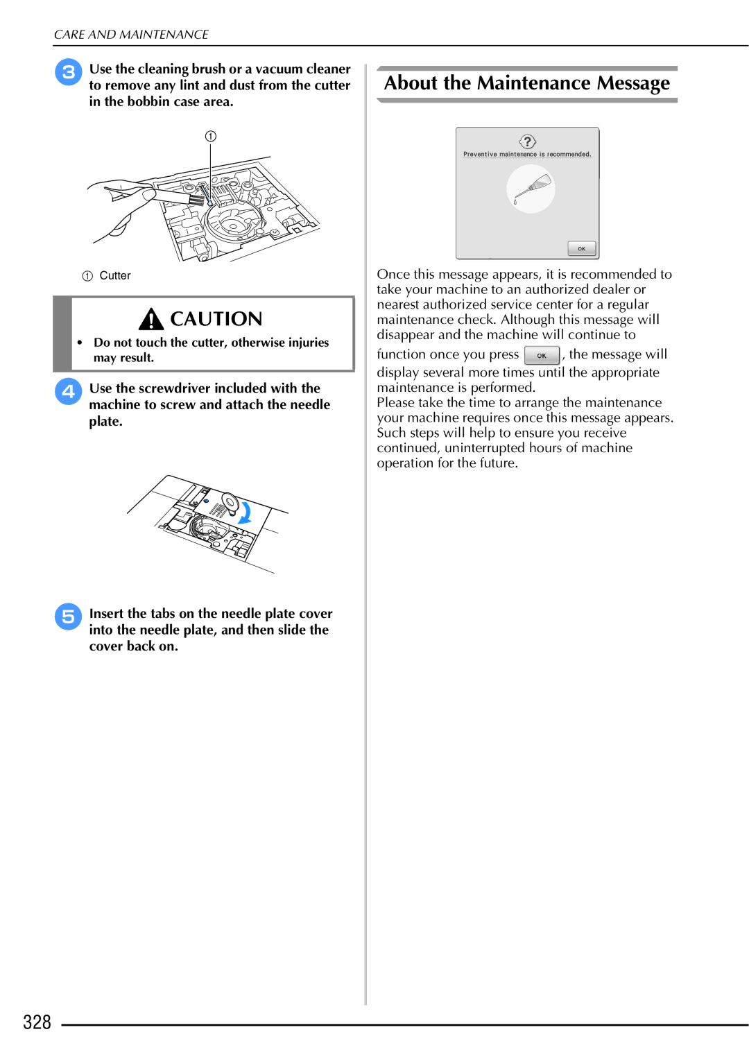 Brother 882-W01, 882-W02 operation manual About the Maintenance Message, 328 