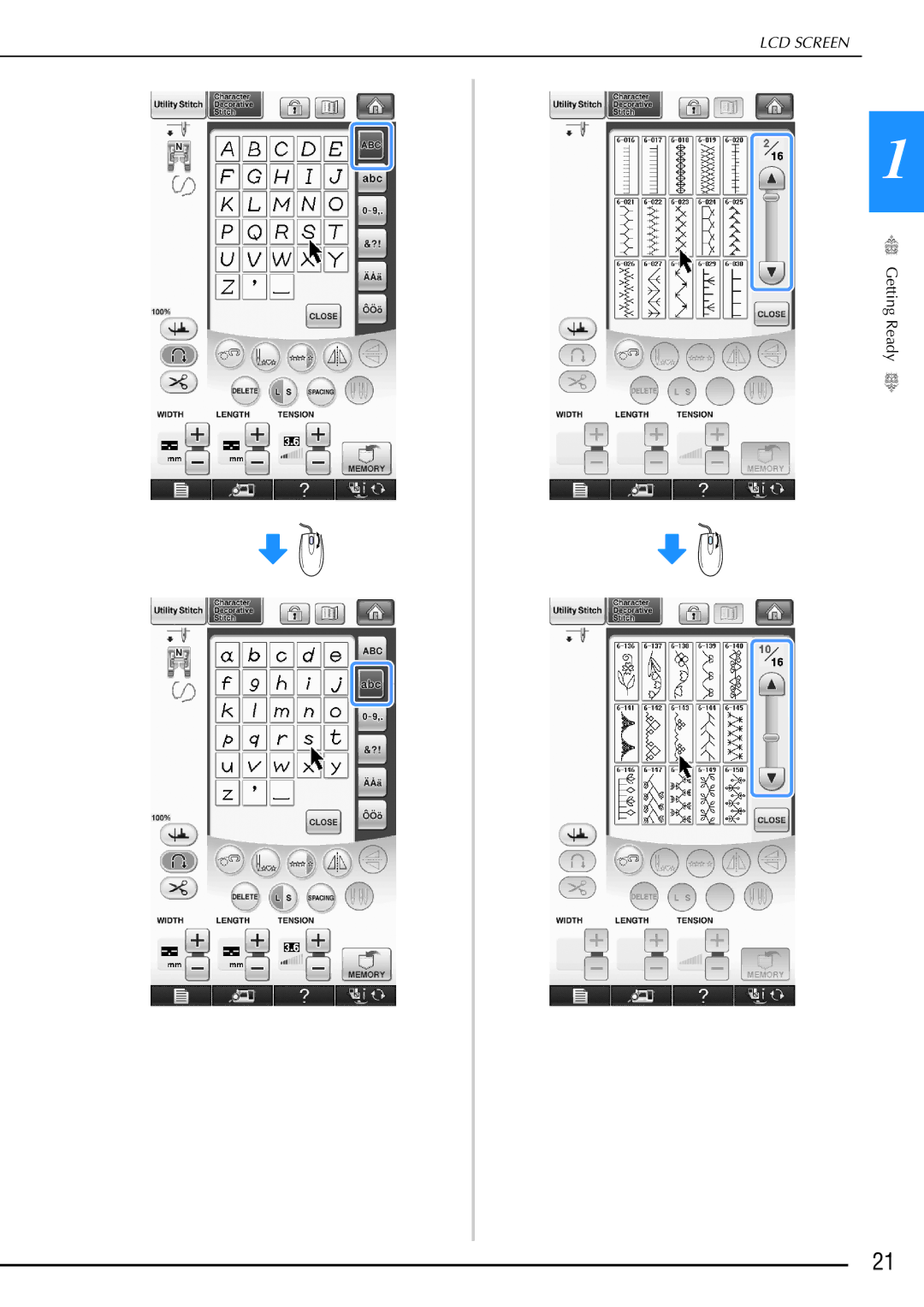 Brother 882-W02, 882-W01 operation manual LCD Screen 