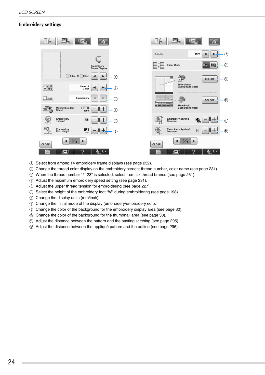 Brother 882-W01, 882-W02 operation manual Embroidery settings 