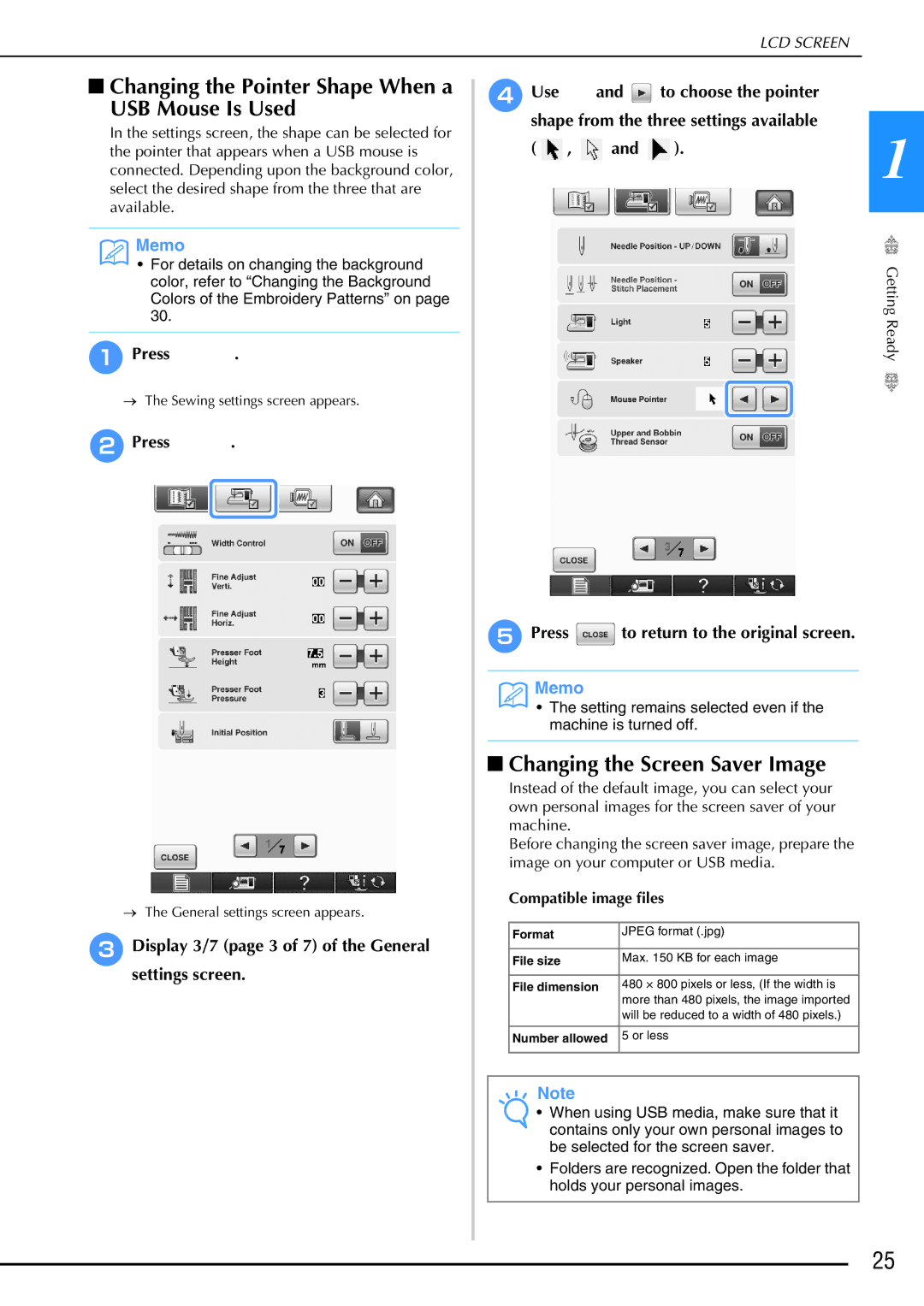 Brother 882-W02, 882-W01 Changing the Pointer Shape When a USB Mouse Is Used, Changing the Screen Saver Image, Press 