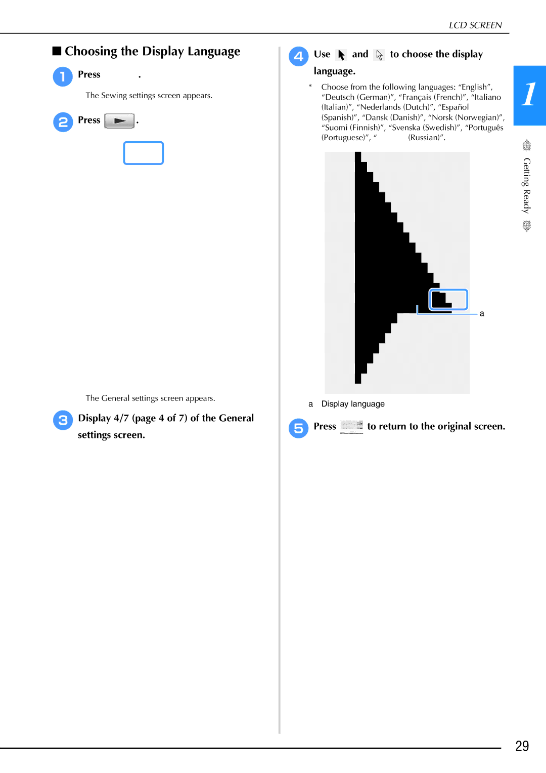 Brother 882-W02, 882-W01 operation manual Choosing the Display Language, EPress to return to the original screen 