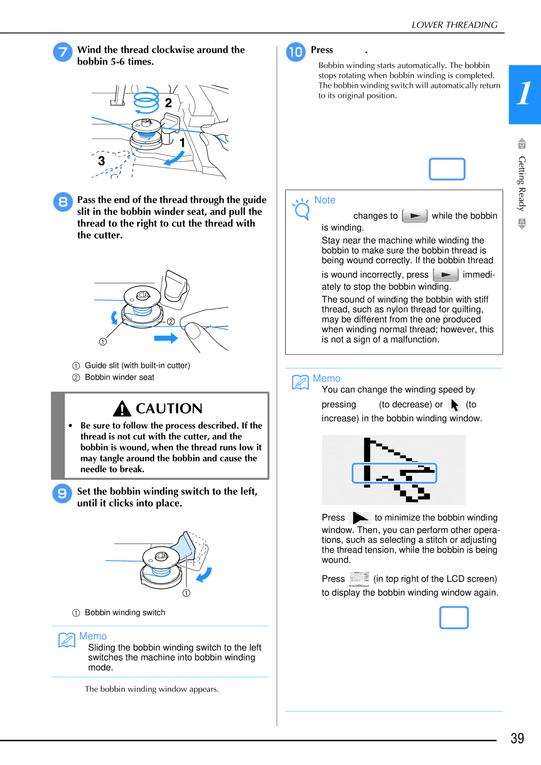 Brother 882-W02, 882-W01 operation manual Guide slit with built-in cutter Bobbin winder seat 