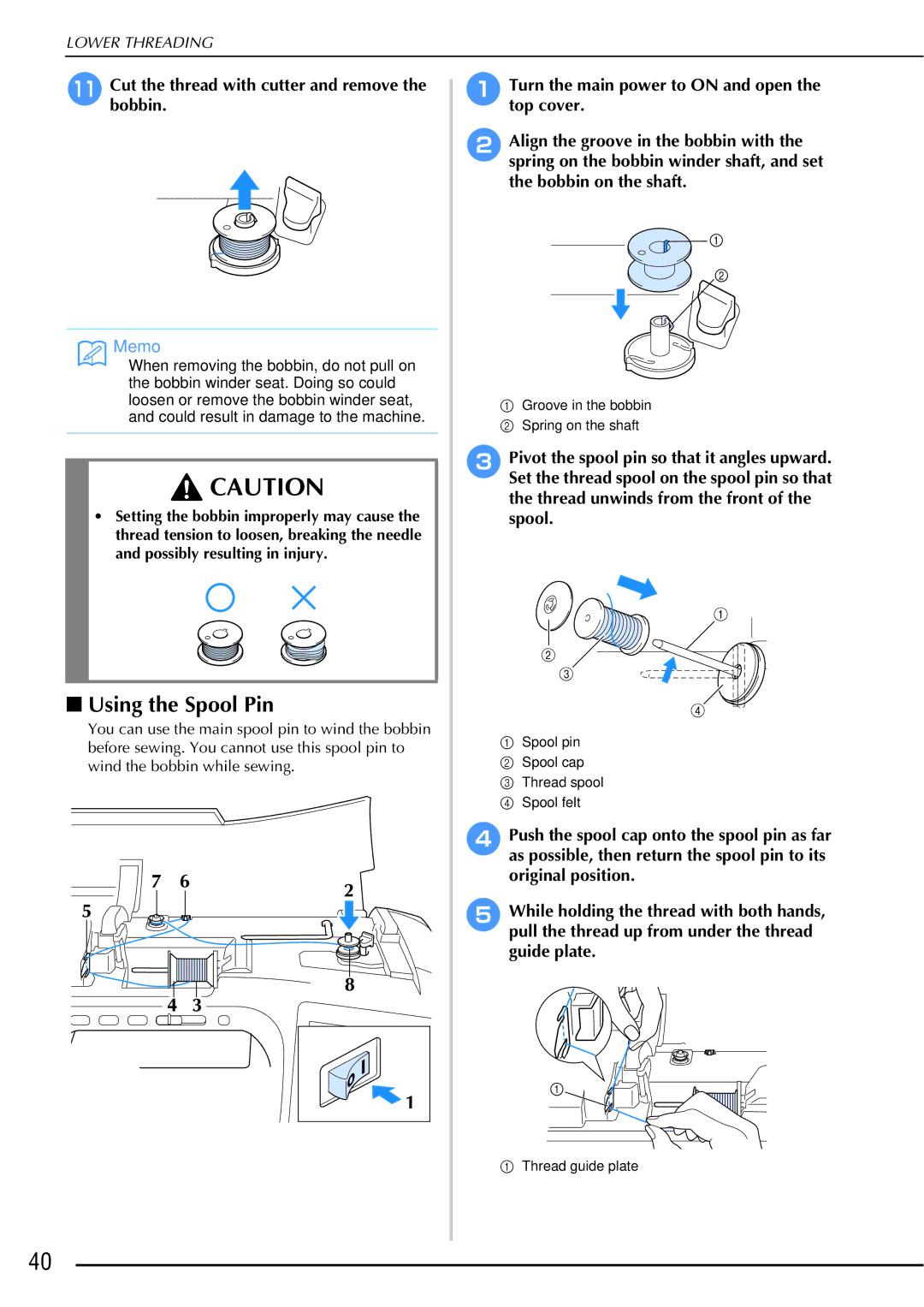 Brother 882-W01, 882-W02 operation manual Using the Spool Pin 