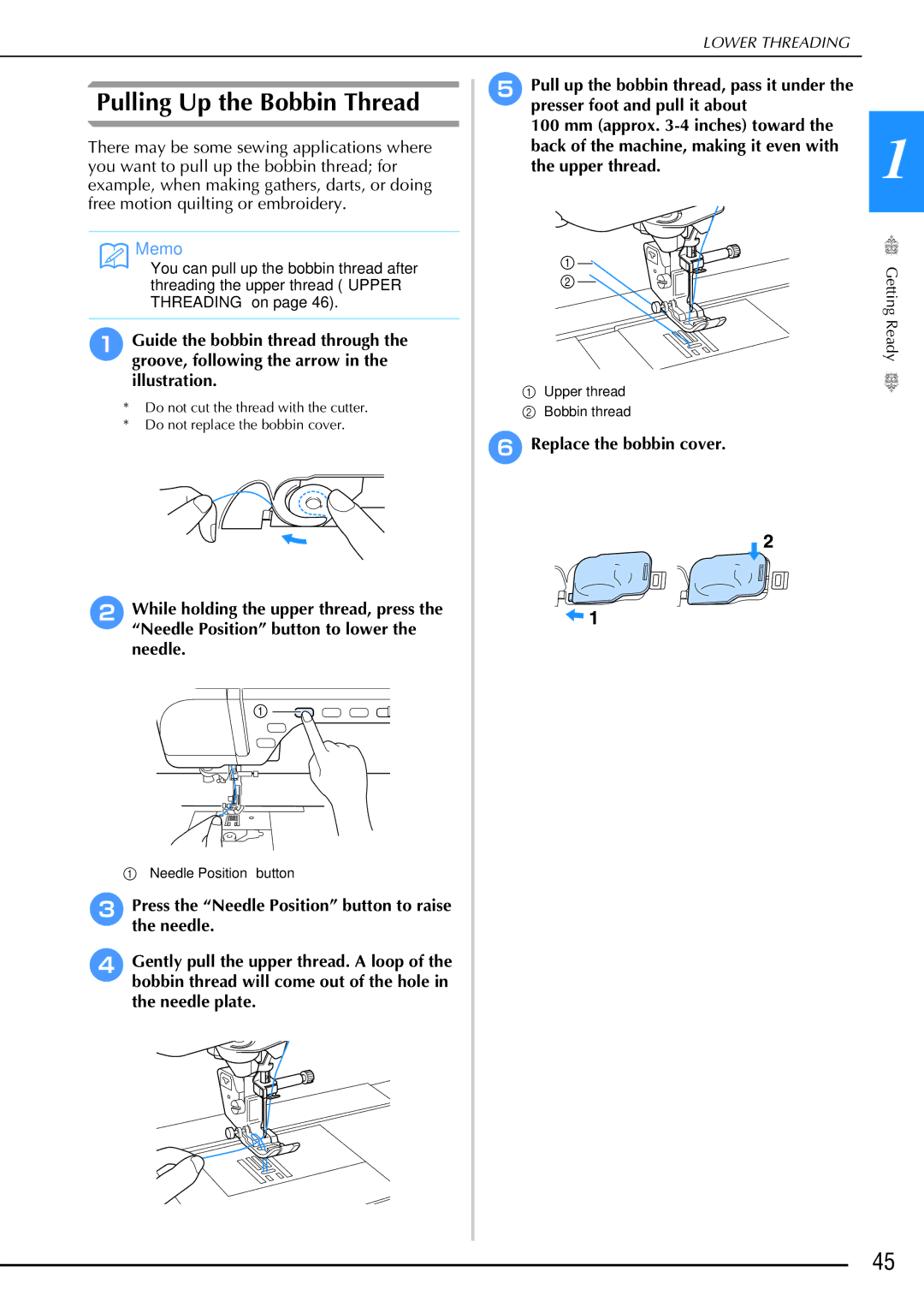 Brother 882-W02, 882-W01 operation manual Pulling Up the Bobbin Thread, Replace the bobbin cover 