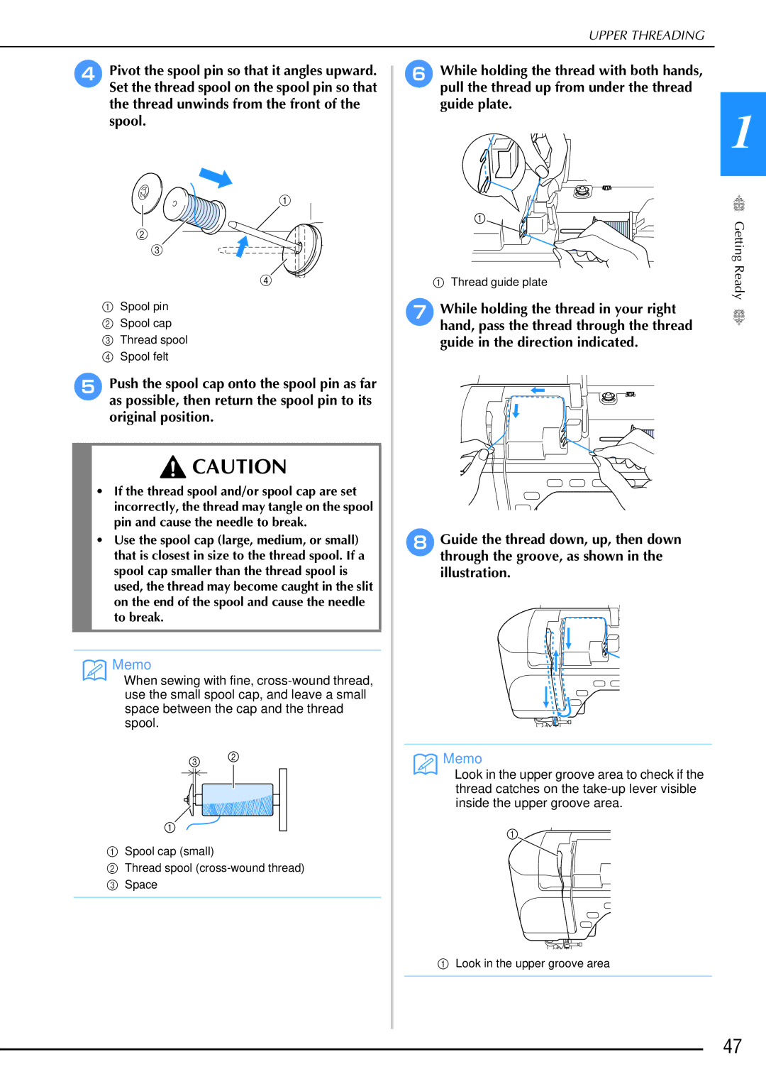 Brother 882-W02, 882-W01 operation manual Look in the upper groove area 