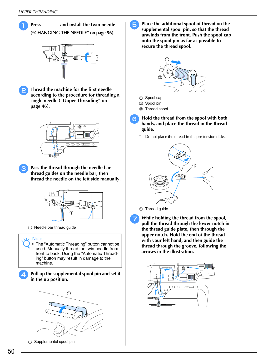 Brother 882-W01, 882-W02 operation manual Press and install the twin needle Changing the Needle on 