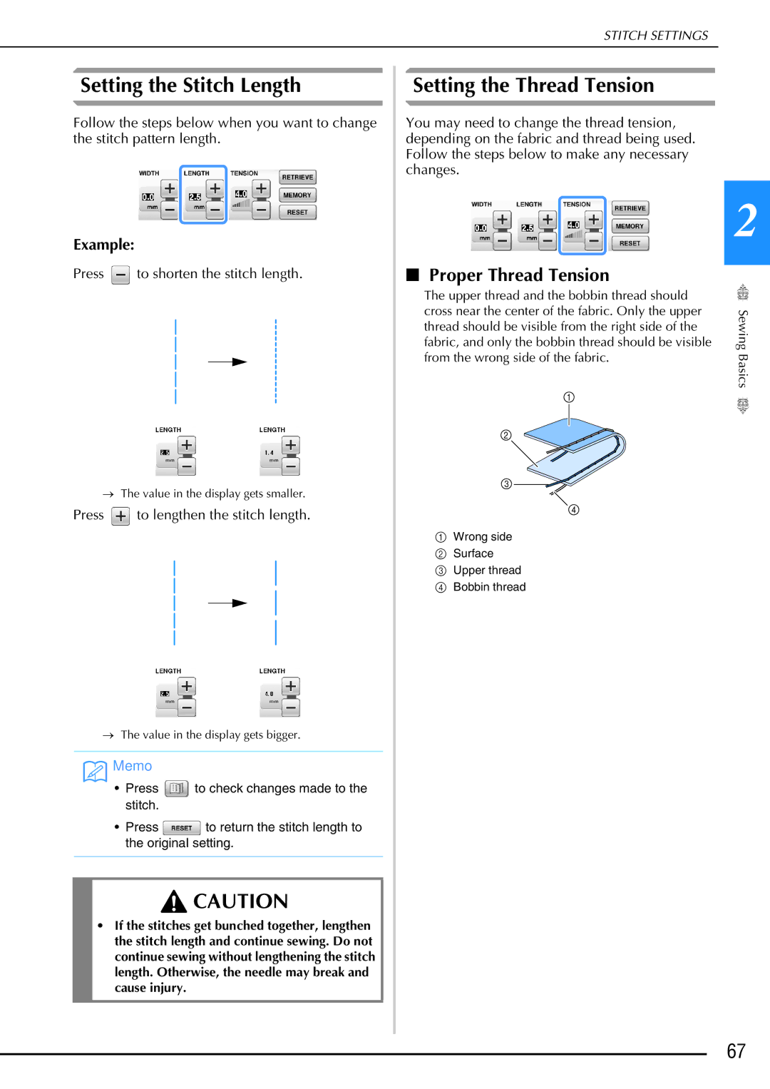 Brother 882-W02, 882-W01 operation manual Setting the Stitch Length, Setting the Thread Tension, Proper Thread Tension 