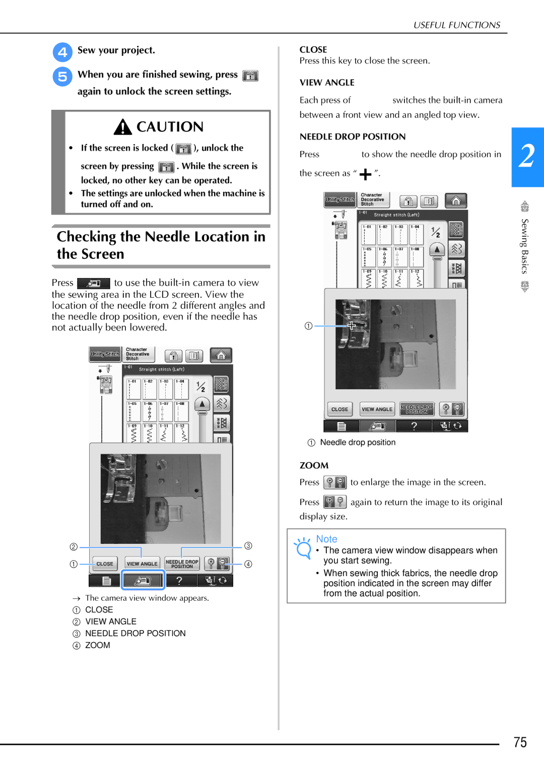 Brother 882-W02, 882-W01 operation manual Checking the Needle Location in the Screen, Sew your project 