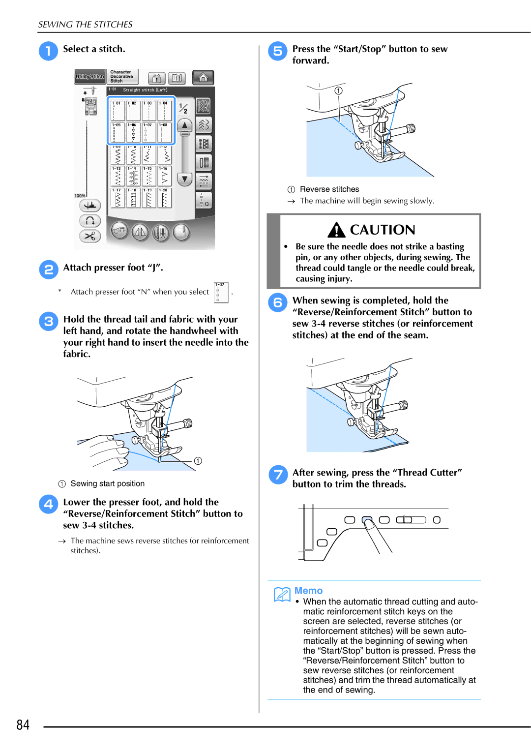 Brother 882-W01, 882-W02 operation manual Select a stitch Attach presser foot J, Pressforward.the Start/Stop button to sew 