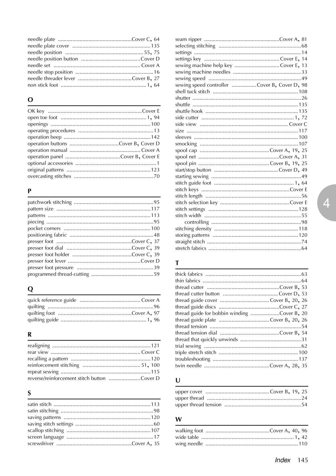 Brother 885-S61 operation manual Index 