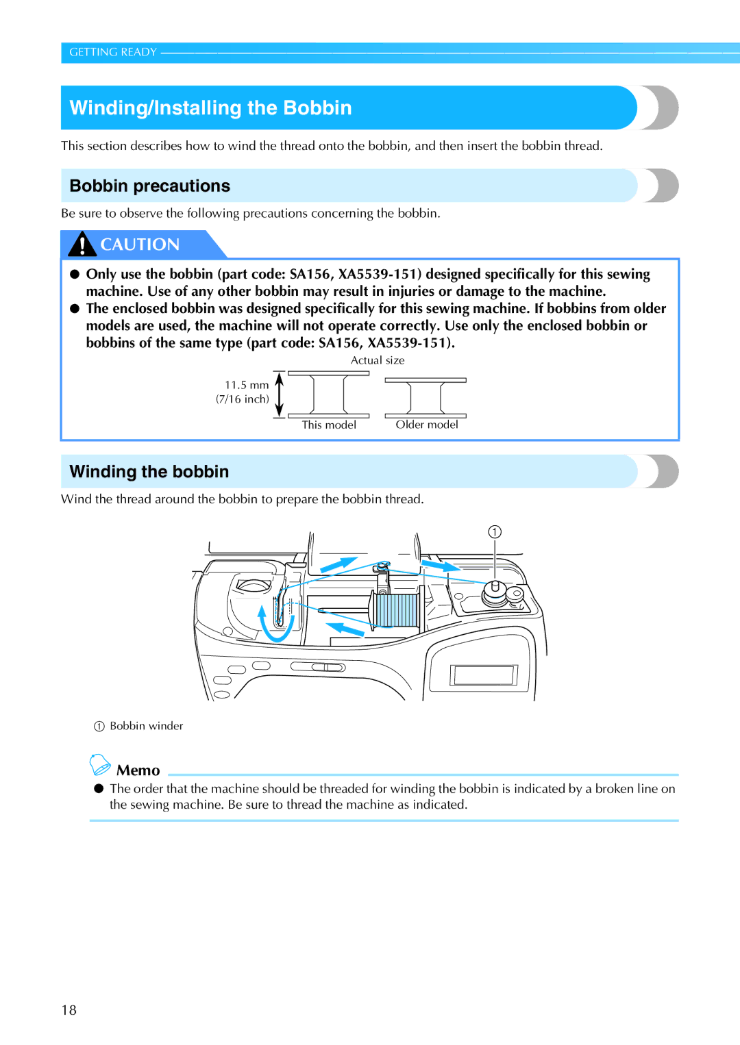 Brother 885-S61 operation manual Winding/Installing the Bobbin, Bobbin precautions, Winding the bobbin 