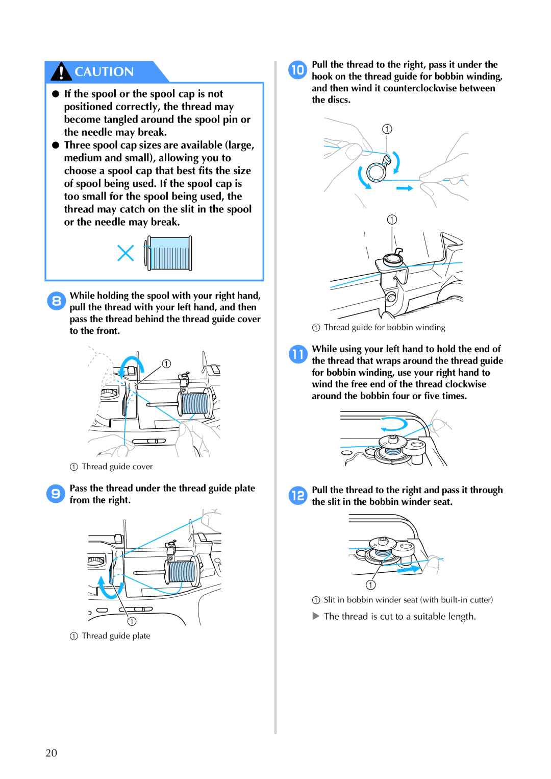 Brother 885-S61 operation manual Pass the thread under the thread guide plate from the right 