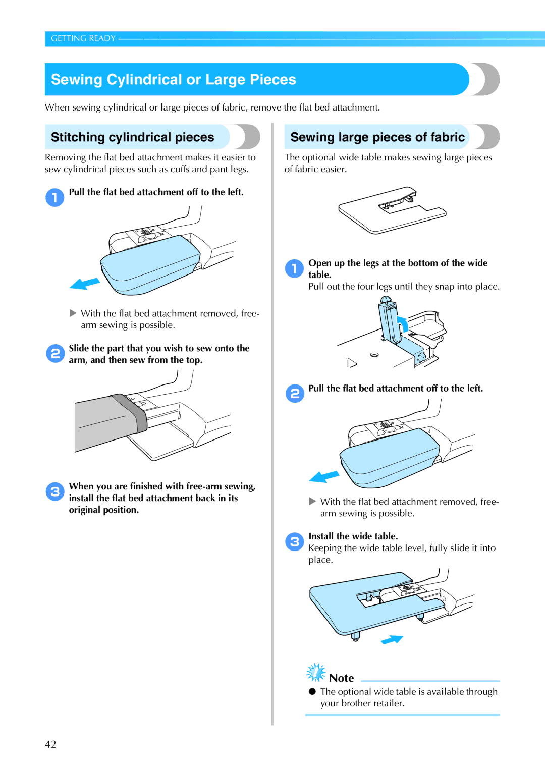 Brother 885-S61 Sewing Cylindrical or Large Pieces, Stitching cylindrical pieces, Sewing large pieces of fabric 