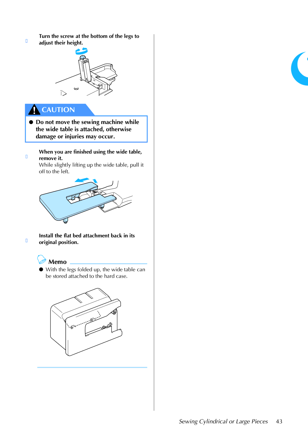 Brother 885-S61 operation manual Sewing Cylindrical or Large Pieces 