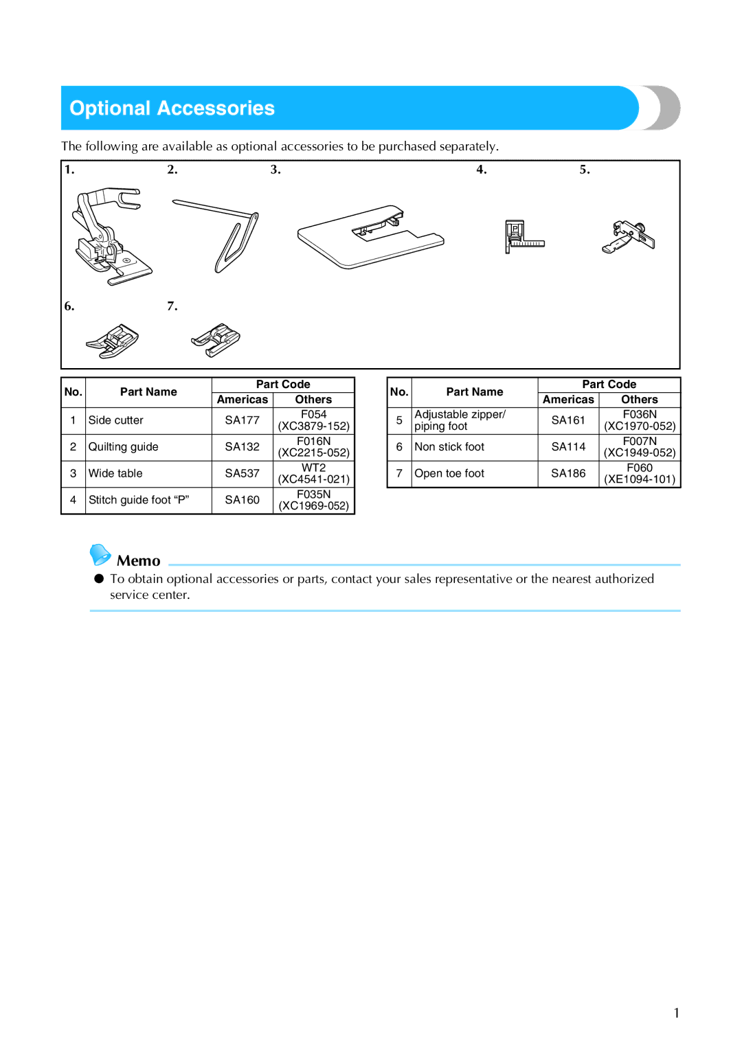 Brother 885-S61 operation manual Optional Accessories 