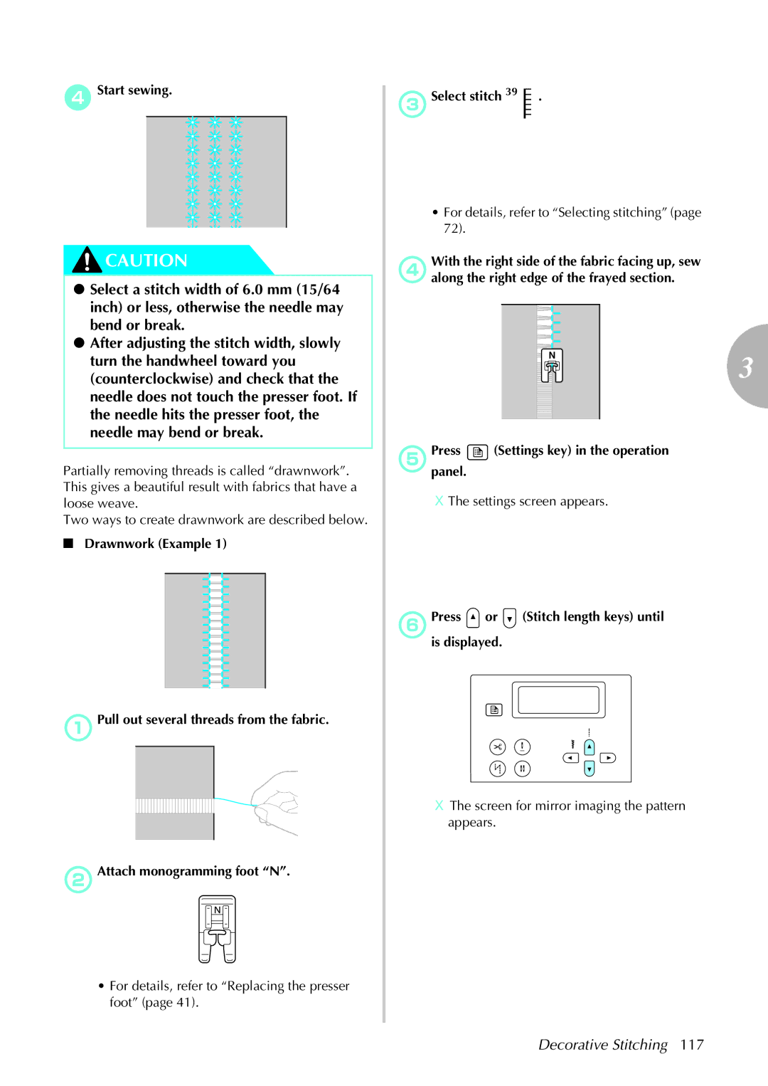 Brother 285C, 885-U22 operation manual DStart sewing, FPress or Stitch length keys until is displayed 