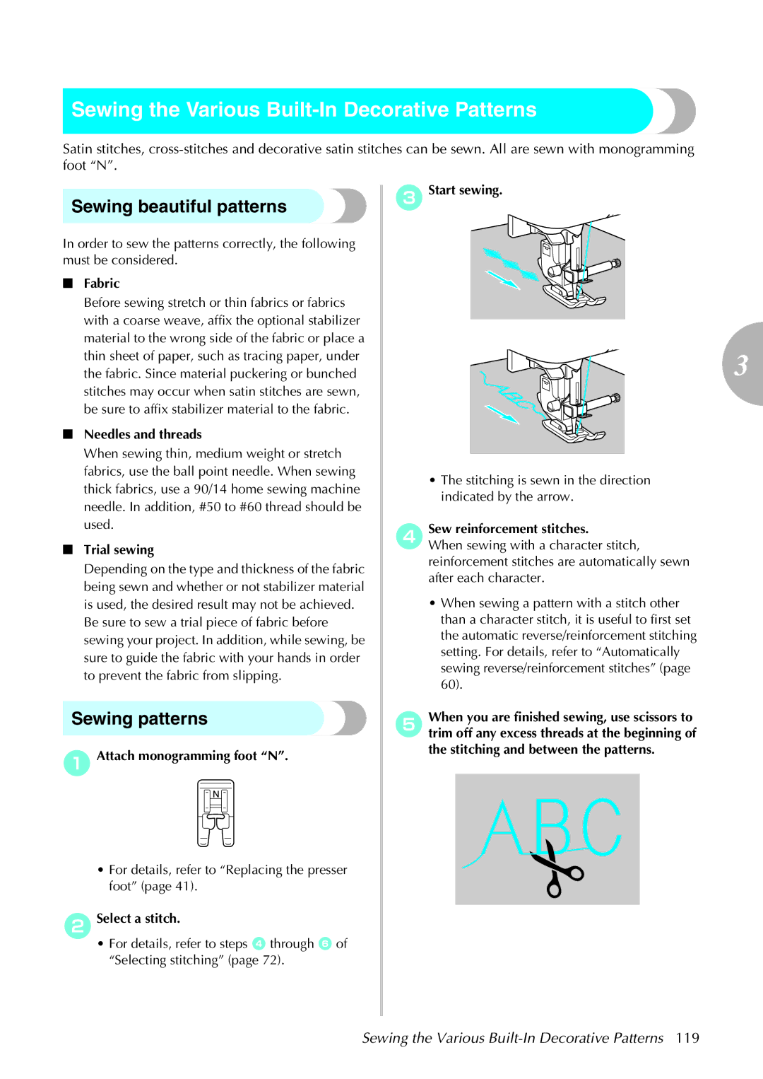 Brother 285C, 885-U22 Sewing the Various Built-In Decorative Patterns, Sewing beautiful patterns, Sewing patterns 