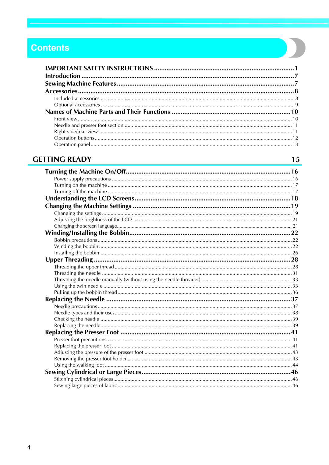 Brother 885-U22, 285C operation manual Contents 