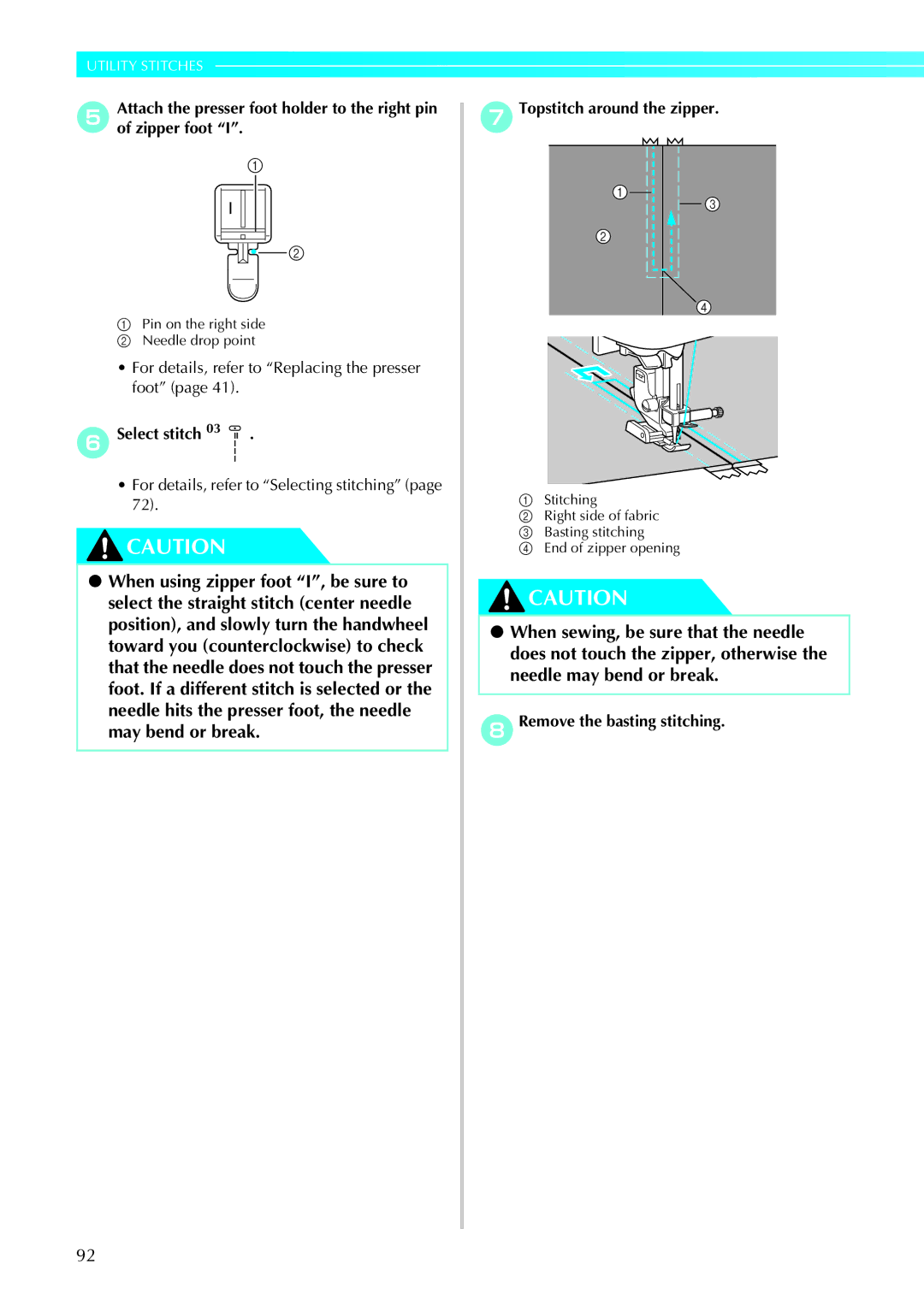 Brother 885-U22, 285C operation manual FSelect stitch, HRemove the basting stitching 