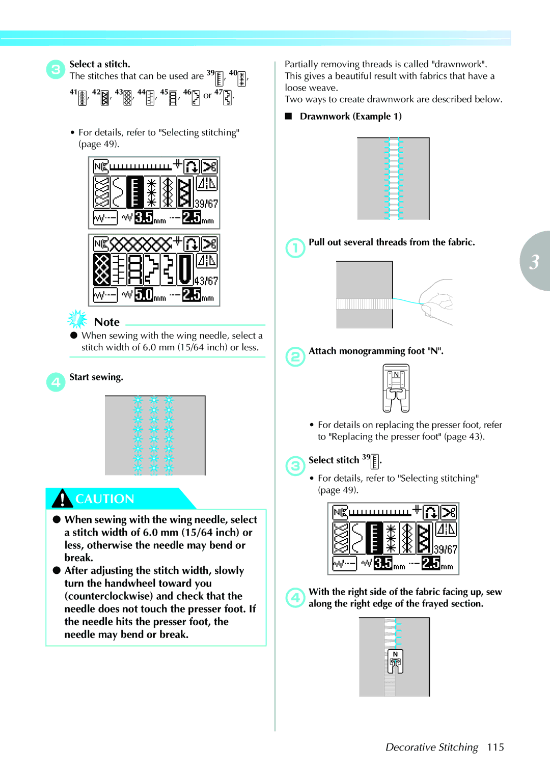 Brother 885-V31/V33 operation manual CSelect a stitch, DStart sewing 