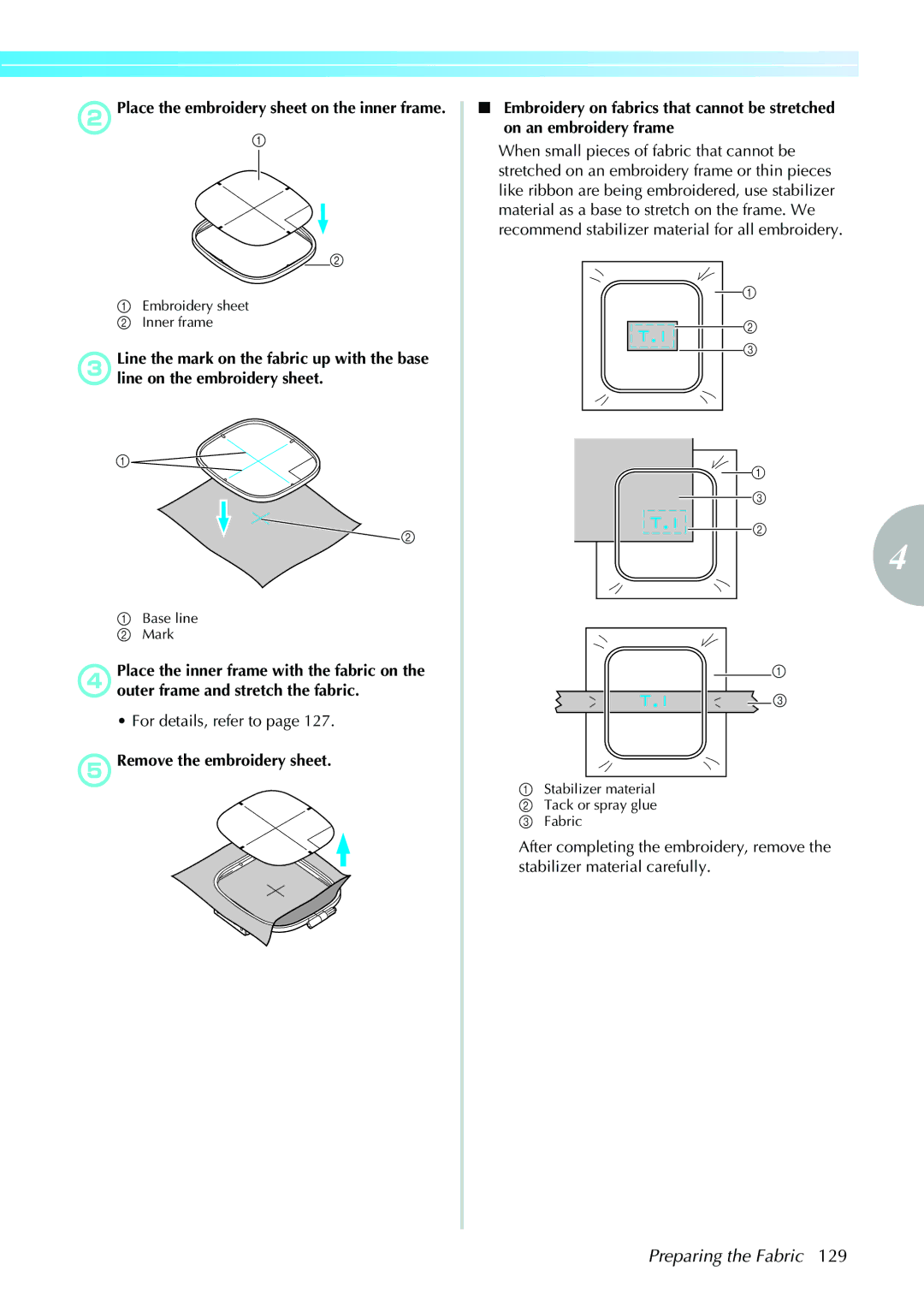 Brother 885-V31/V33 operation manual BPlace the embroidery sheet on the inner frame, For details, refer to 