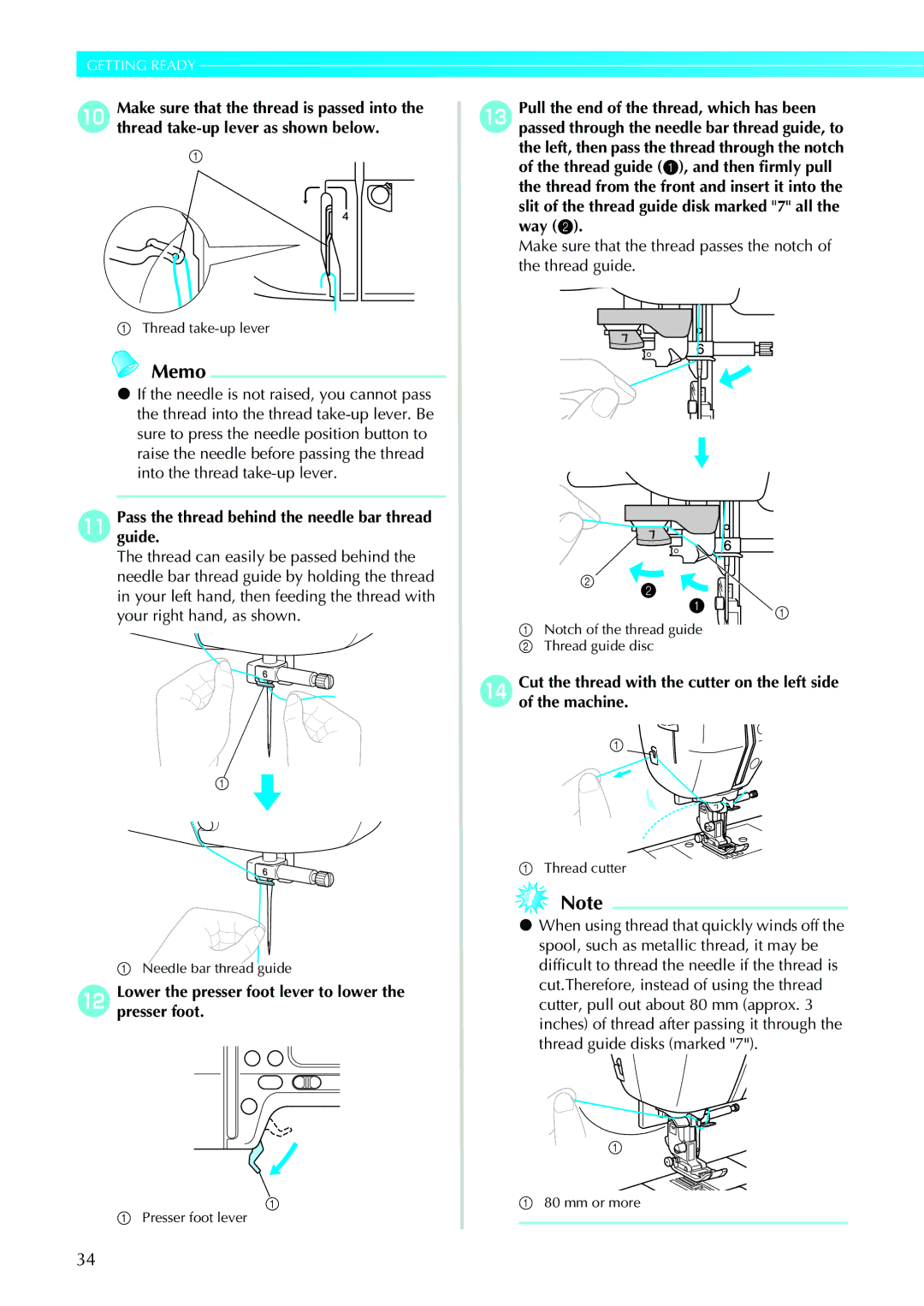 Brother 885-V31/V33 operation manual LLower the presser foot lever to lower the presser foot 