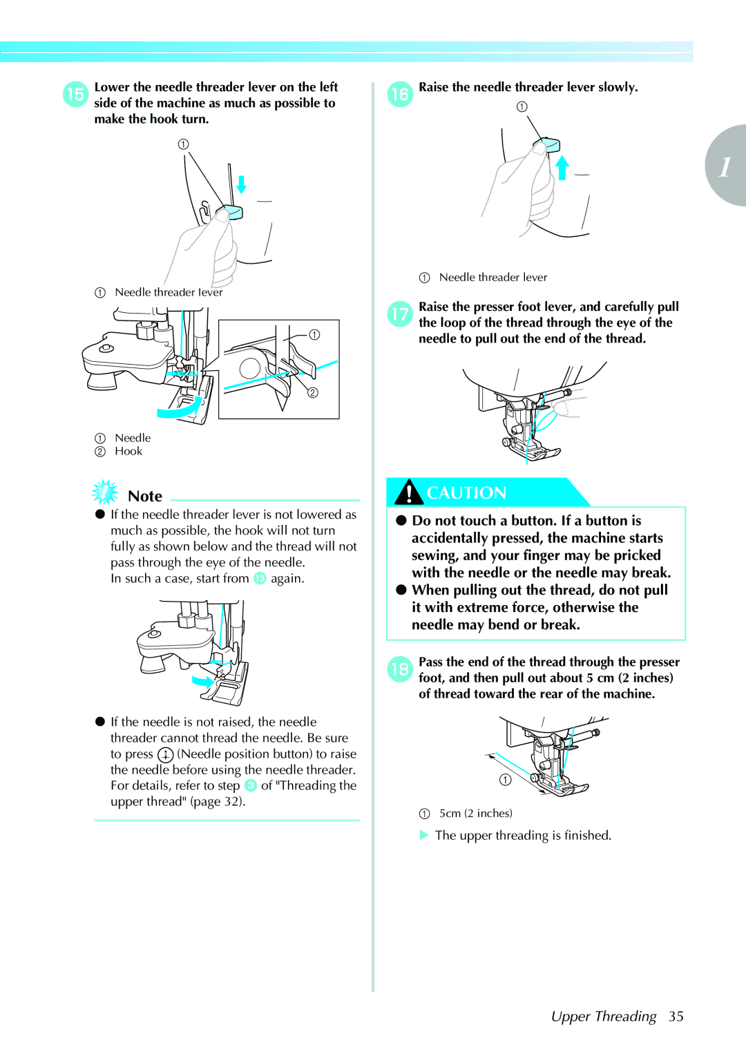 Brother 885-V31/V33 operation manual Such a case, start from m again, Upper threading is finished 