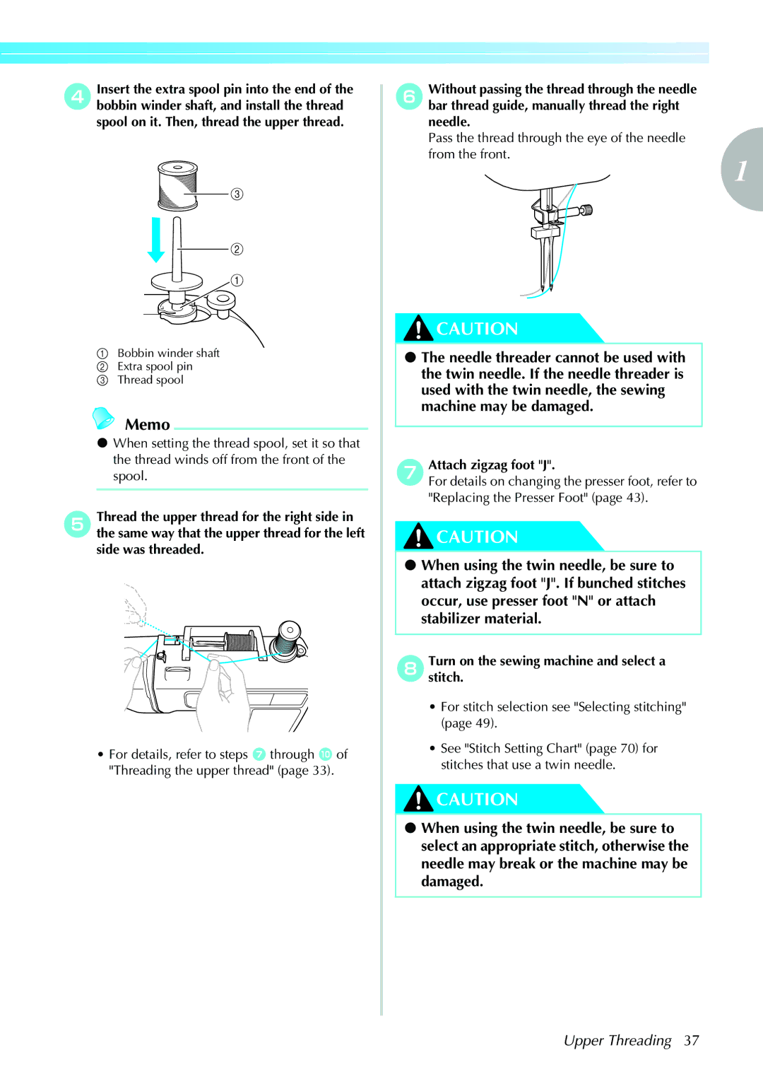 Brother 885-V31/V33 operation manual Pass the thread through the eye of the needle from the front 