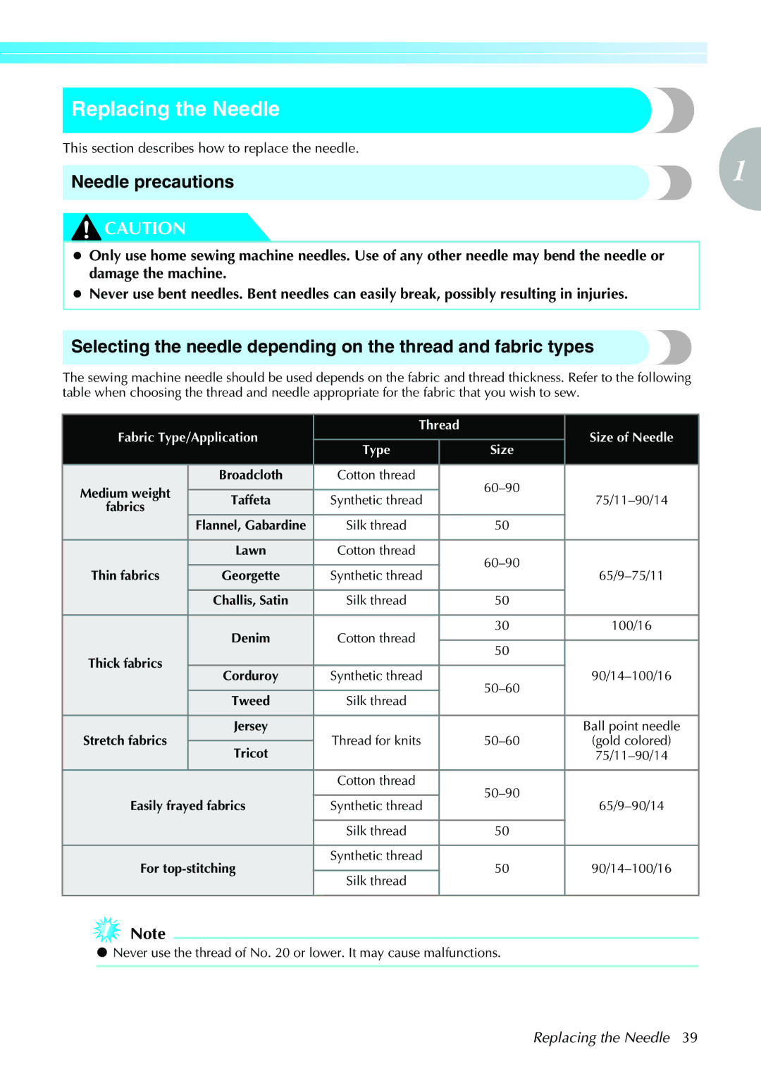 Brother 885-V31/V33 operation manual Replacing the Needle, Needle precautions 