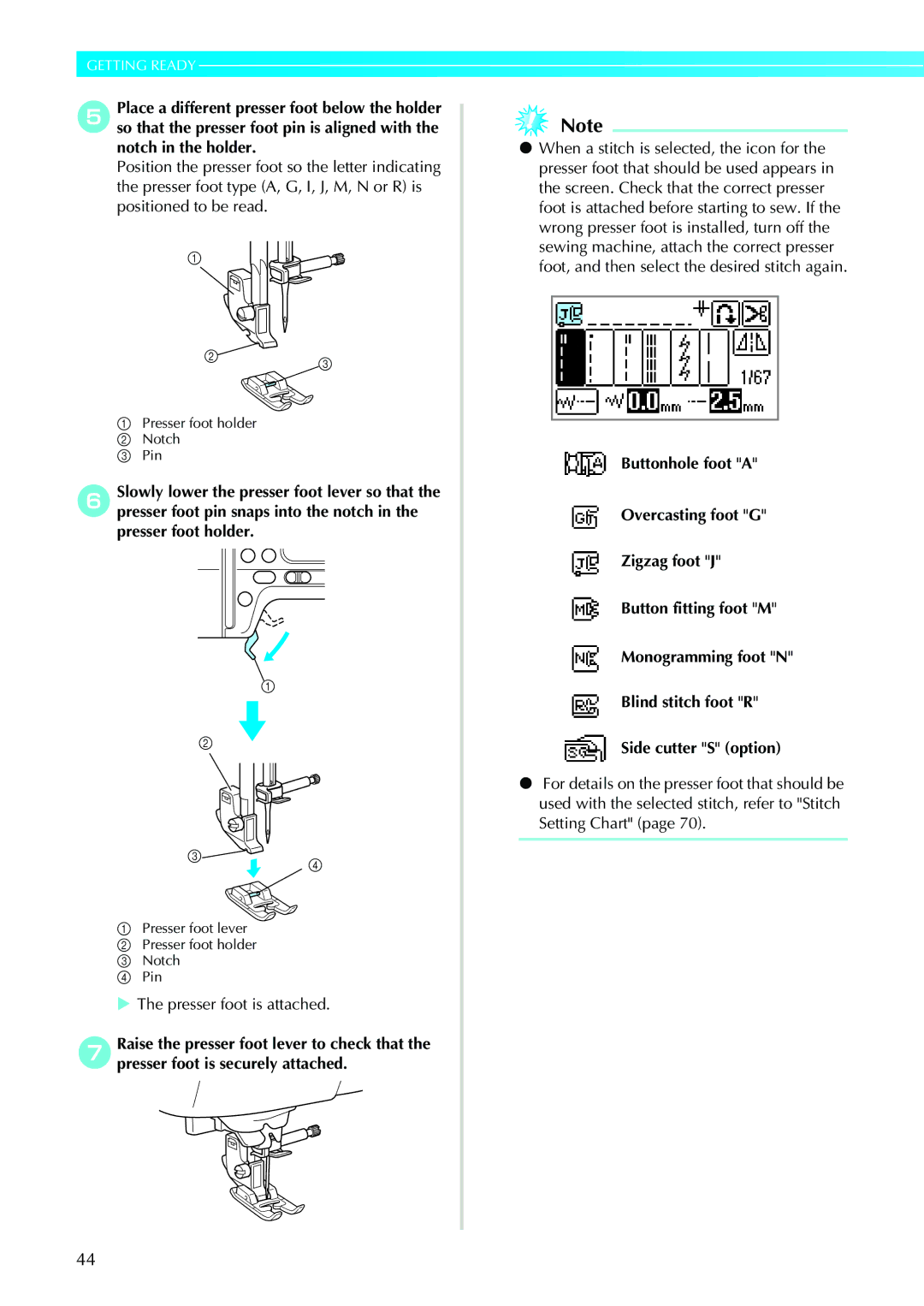 Brother 885-V31/V33 operation manual Presser foot is attached 