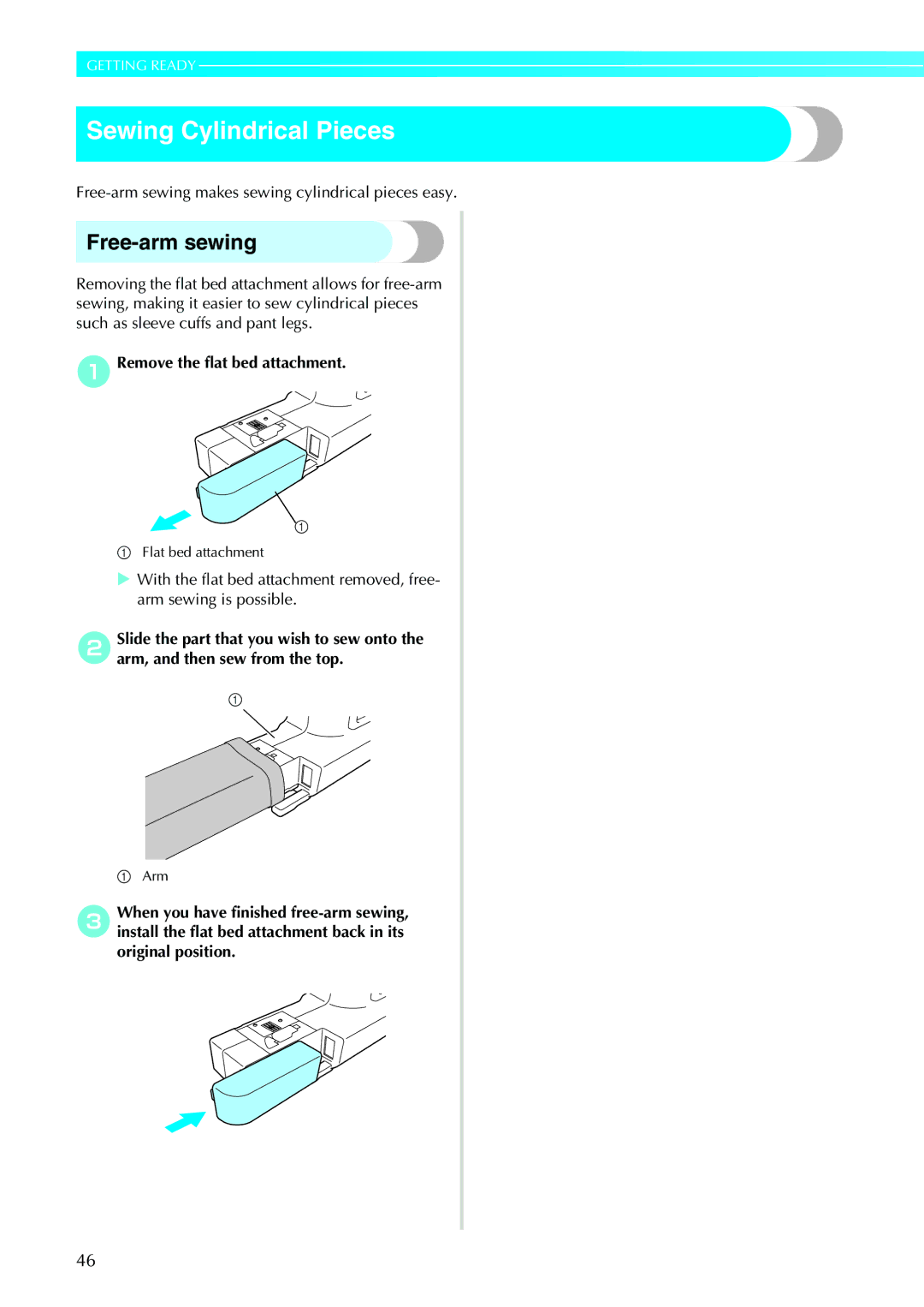 Brother 885-V31/V33 operation manual Sewing Cylindrical Pieces, Free-arm sewing makes sewing cylindrical pieces easy 