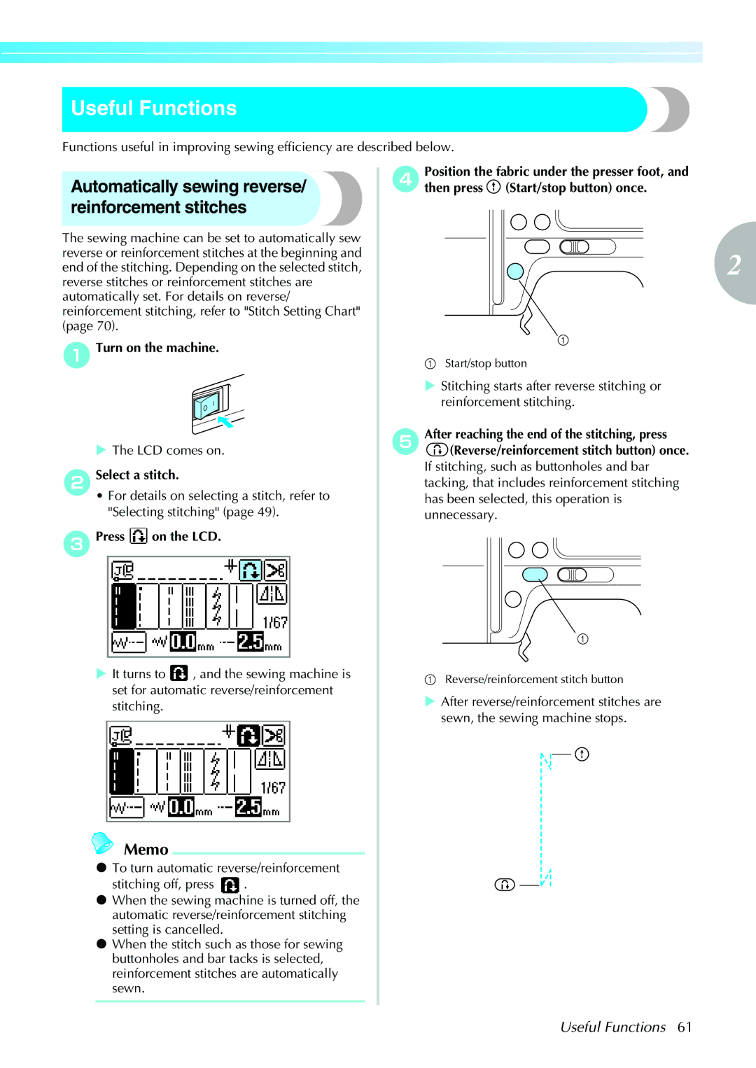 Brother 885-V31/V33 operation manual Useful Functions, ATurn on the machine, BSelect a stitch, CPress on the LCD 