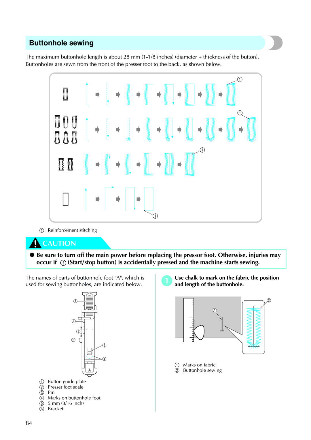 Brother 885-V31/V33 operation manual Buttonhole sewing 